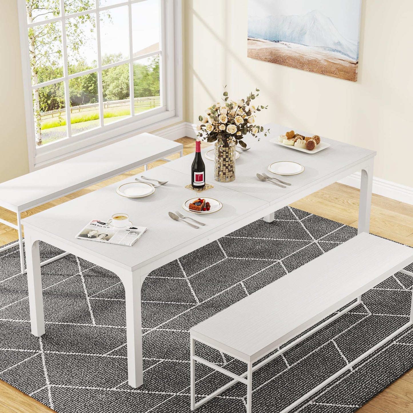 Tribesigns Dining Table, Industrial Kitchen Table for 4-6 People, 200 x 70 x 75 cm, Rectangular Dining Table for Dining Room, Kitchen, Living Room, with Heavy Duty Metal Legs, Oak