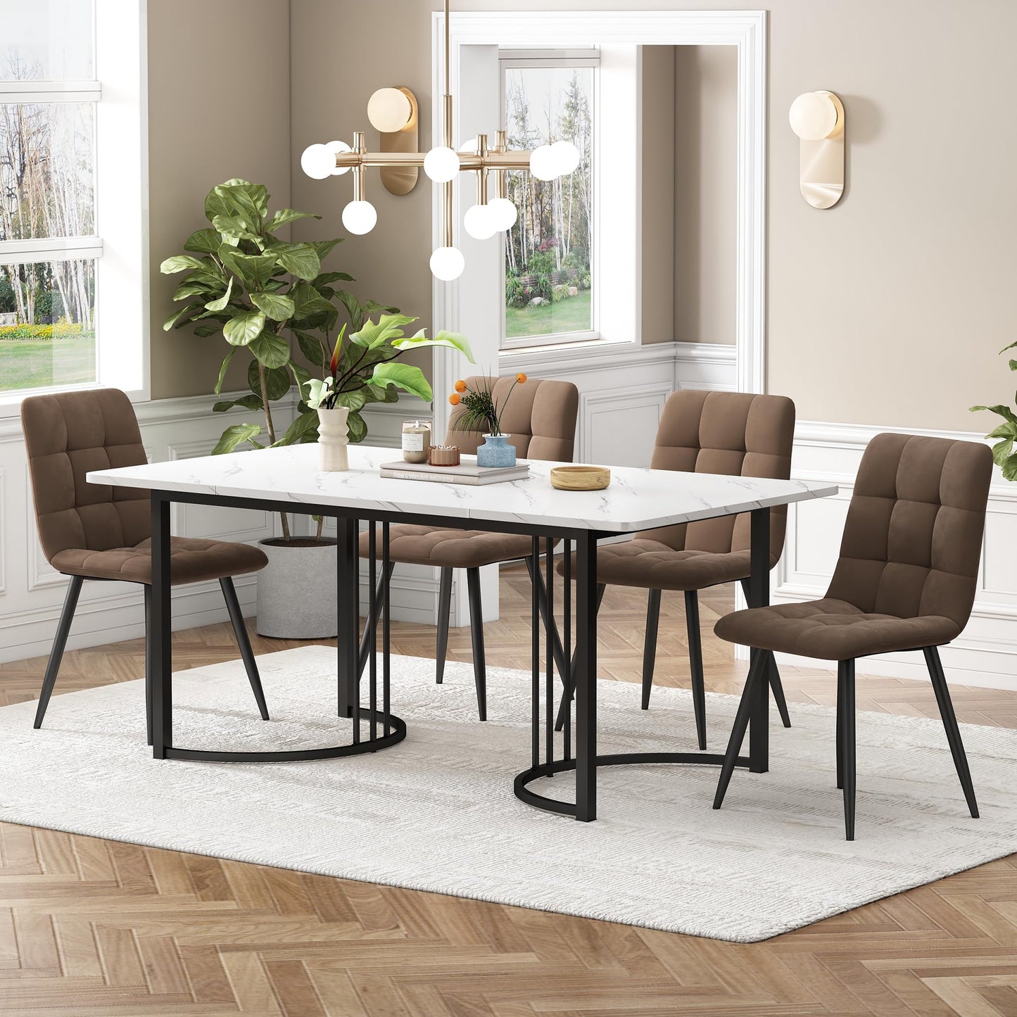 Gegtuon Esstisch mit 4 Stühlen für 4 Personen 140x80 cm, 5 teilig Tisch Rechteckig für Küche, Modern Küchentisch mit Schwarz Tischbeine, Essgruppe für Esszimmer Wohnzimmer, Leinen, Dunkelgrau