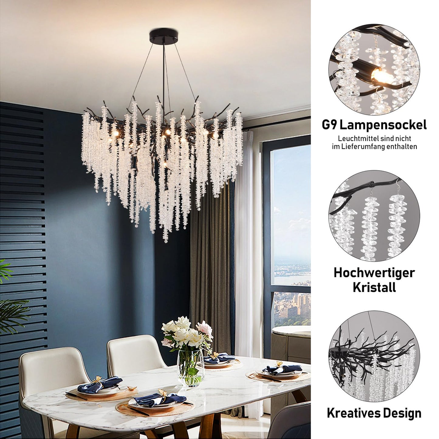 AHXIAOZN Modern Kronleuchter Kristall Leuchte,Luxus Kristall Pendelleuchte,Dimmbar Rund Kristall Hängeleuchte,für Esszimmer, Küche, Wohnzimmer, Schlafzimmer, Flur, Café,Bar(Gold,60cm)