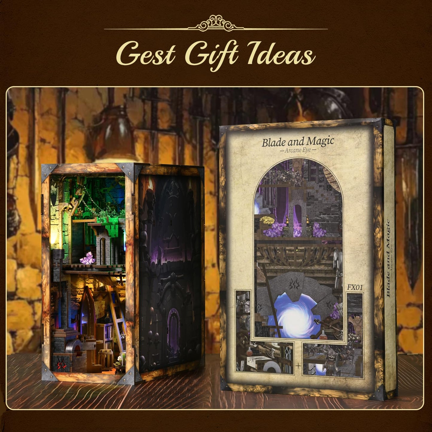 MiniCity Book Nook Kit, DIY Miniature Dollhouse Booknook Kit, 3D Wooden Puzzle Bookend Bookshelf Insert Decor for Teenagers and Adults (Library of Gods Max)
