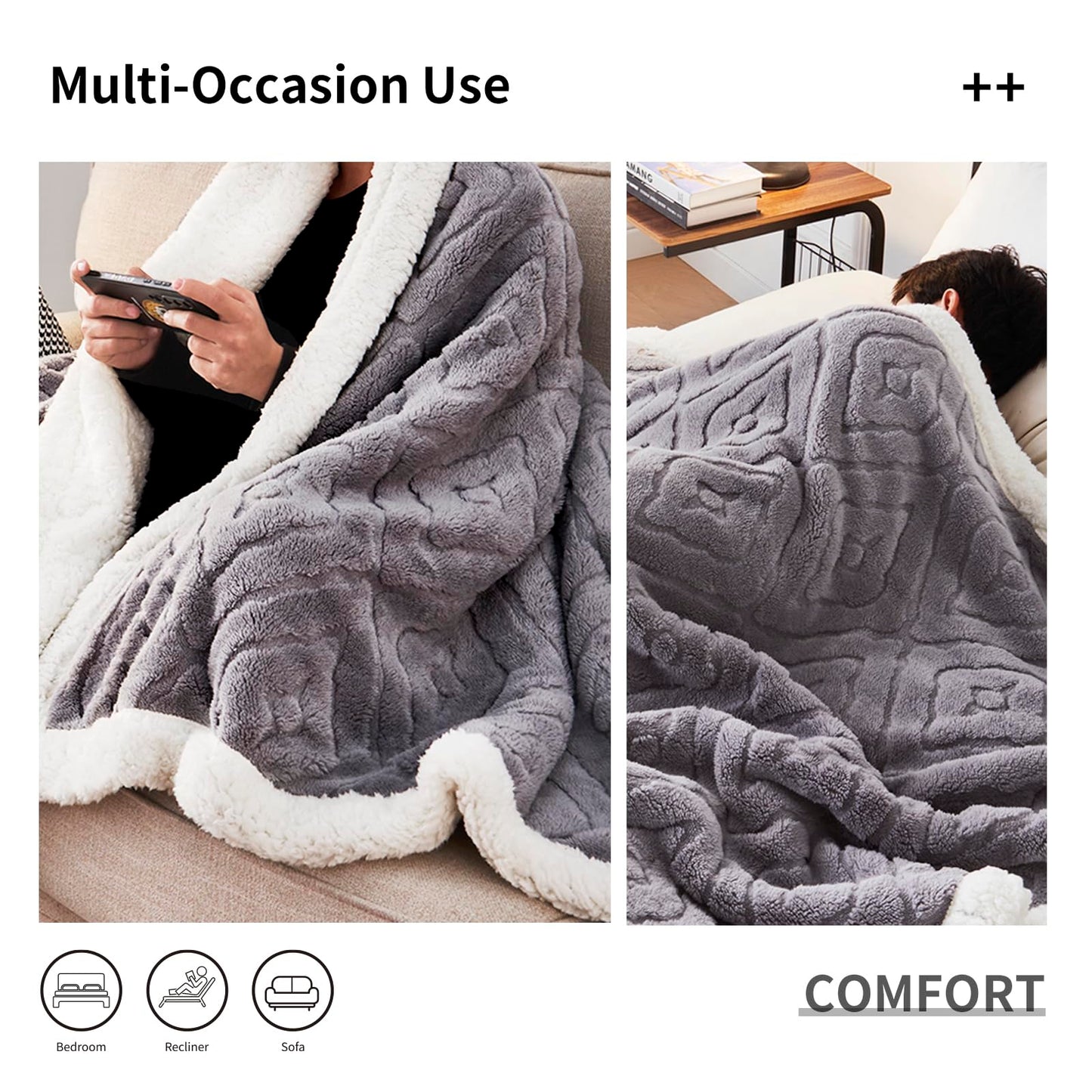EAQ Cuddly Fluffy Sherpa Flannel Sofa Throw Blanket Sofa Blanket Double Face Extra Soft Living Room Sofa Throw Couch Blanket for Bed Sofa (Grey, 150 x 200 cm)