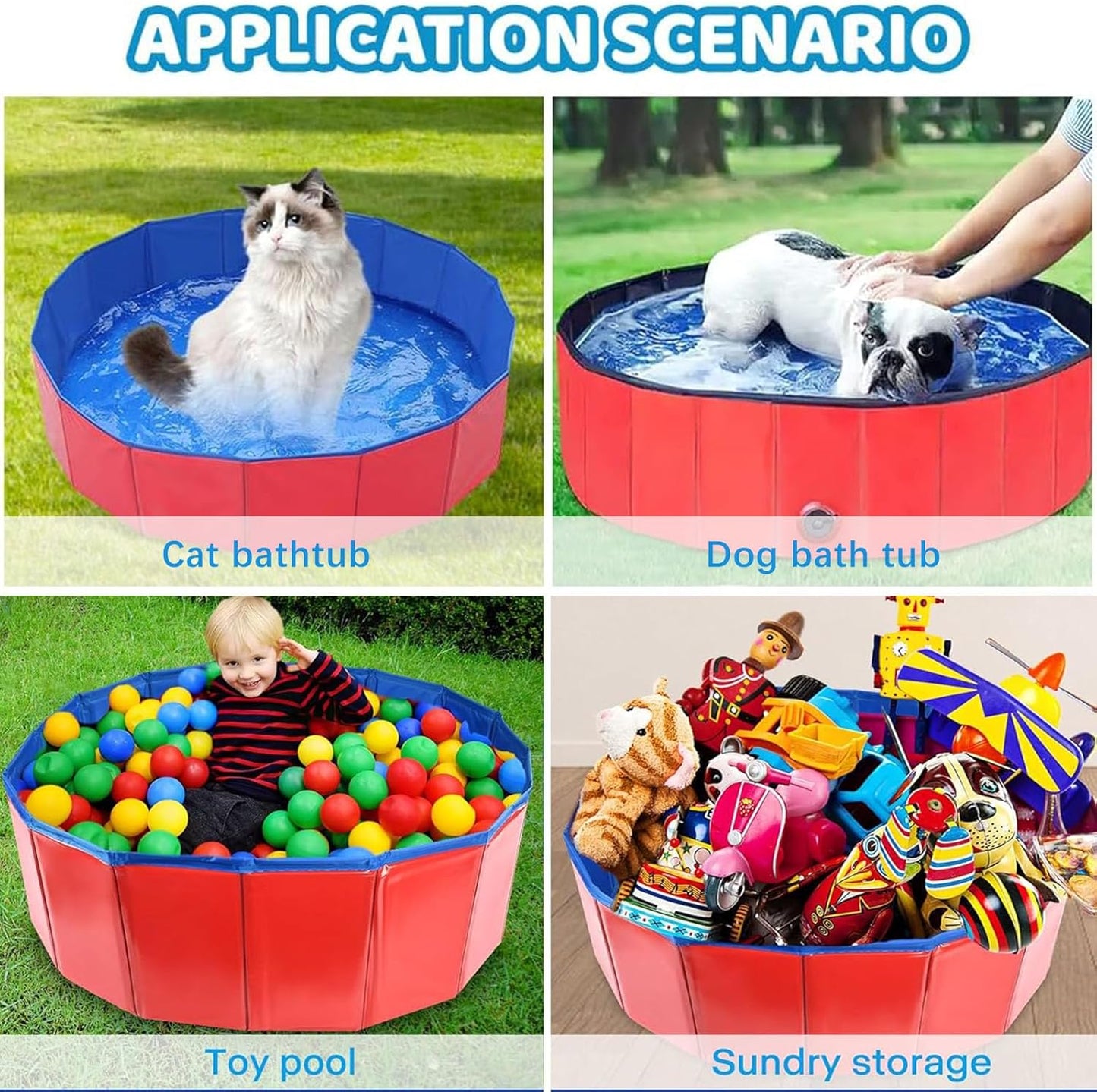 Dog Pool, Dog Pool for Small Dogs, Foldable Dog Pool, 60 x 20 cm Dog Paddling Pool, Paddling Pool for Pets, PVC Dog Pool, Cat Pool, Dog Sprinkler Pad, with Non-Slip Base Drain Valve