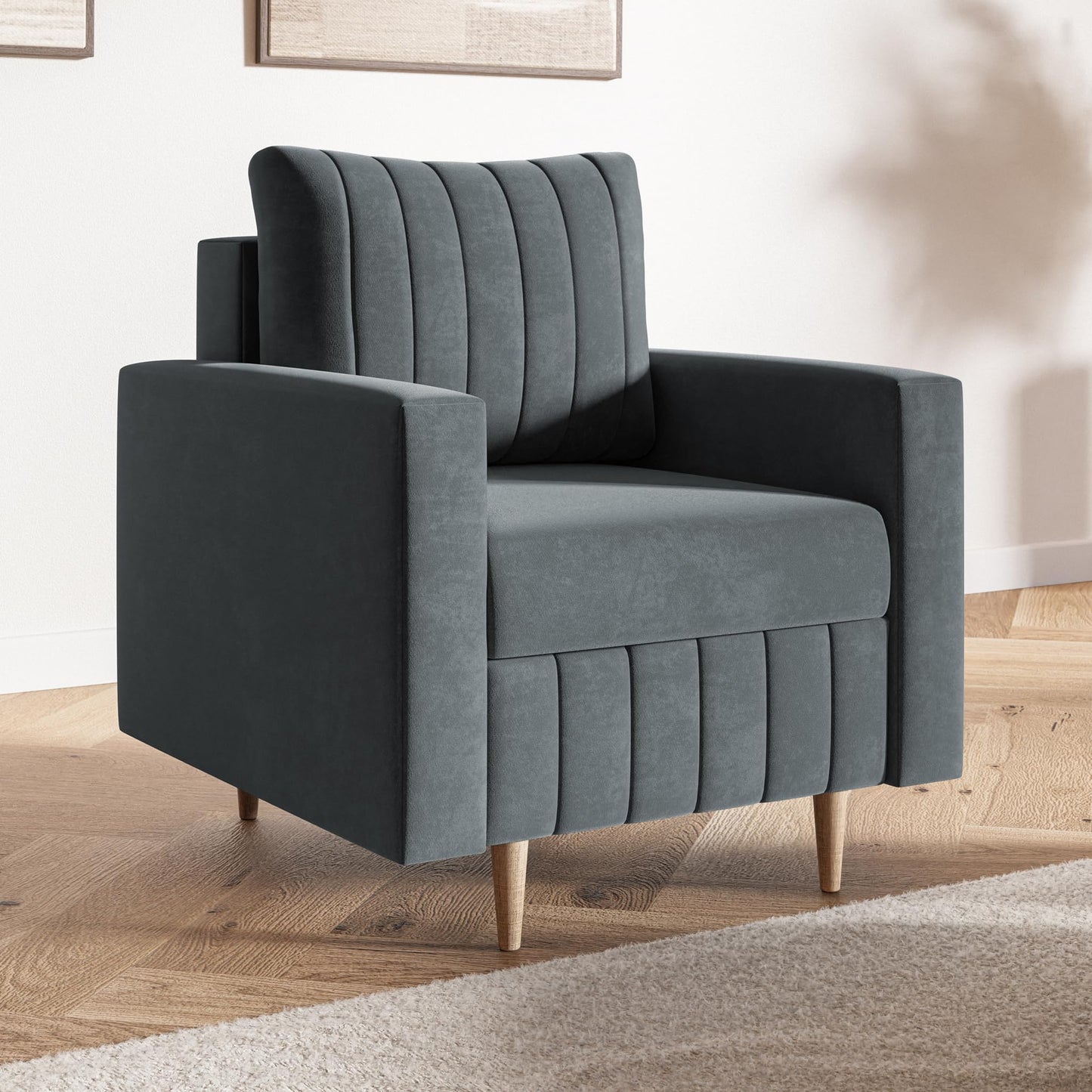 MOTIVENA Leo Sofa Set, Sofa Set 3 2 1 Living Room, Sofa 3 2 1 Set, Couch Set, Futon Set, Living Room Couch Set, Couch 3 2 1 Set, Bonell Spring Core (H4), Velvet, Grey Light Grey