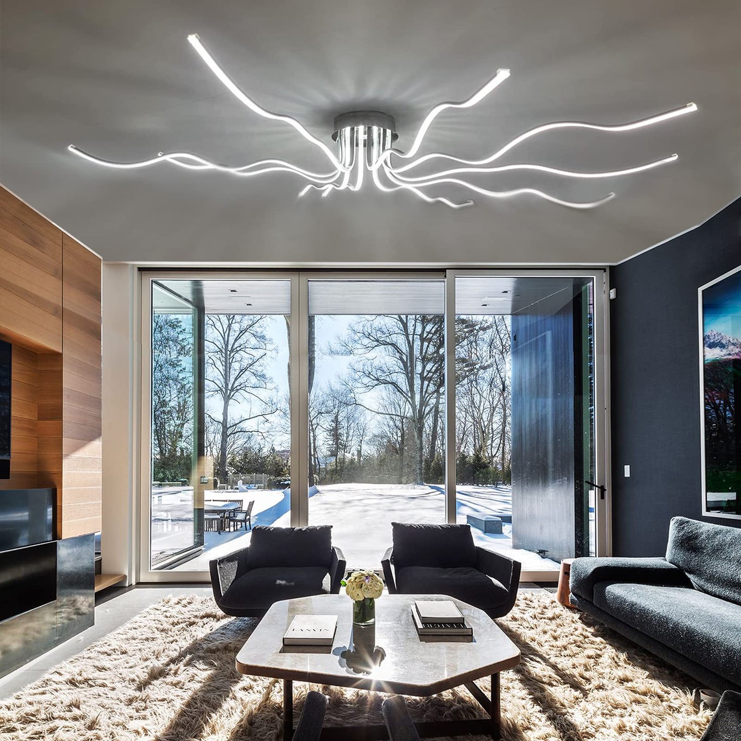 SHIANDAR Led Deckenleuchte Dimmbar,L140cm Wohnzimmerlampe 10-Flammige Deckenlampe Led Deckenleuchte Wohnzimmer mit Fernbedienung 3000K-6500K