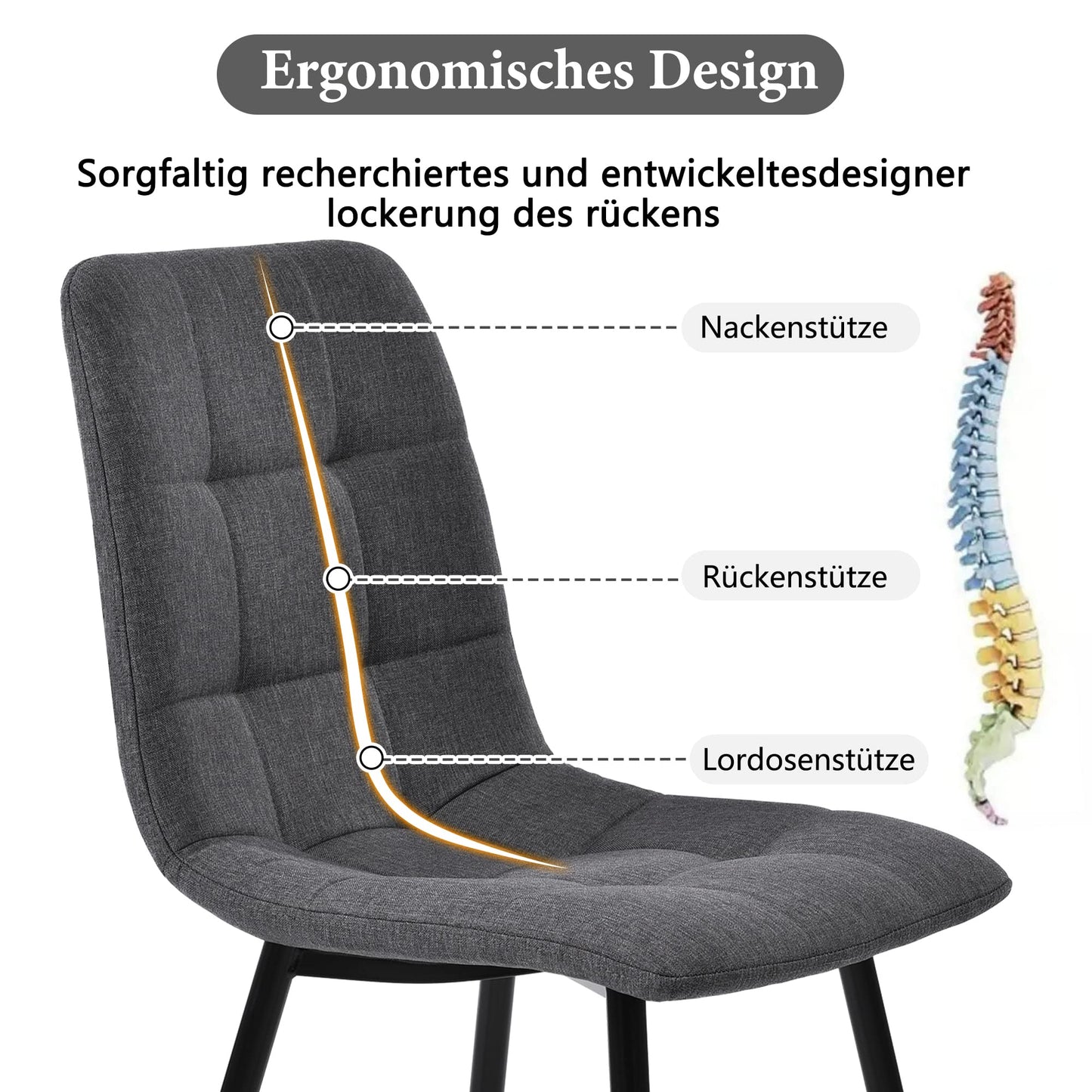 Gegtuon Esstisch mit 4 Stühlen für 4 Personen 140x80 cm, 5 teilig Tisch Rechteckig für Küche, Modern Küchentisch mit Schwarz Tischbeine, Essgruppe für Esszimmer Wohnzimmer, Leinen, Dunkelgrau