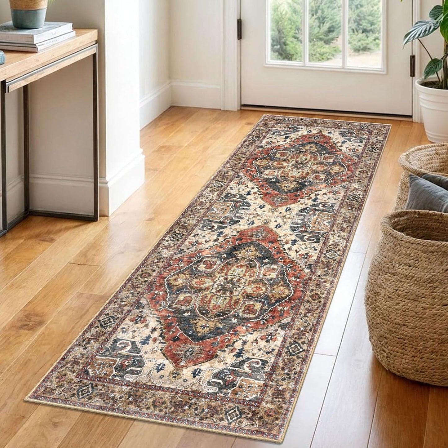 2x3 Blue Washable Rug for Entrance, Soft Traditional Area Rug, Non-Slip Printed Kitchen Rugs, Low-Pile Medallion Indoor Door Mat, Small Farmhouse Carpet for Entryway Kitchen Foyer Bedside