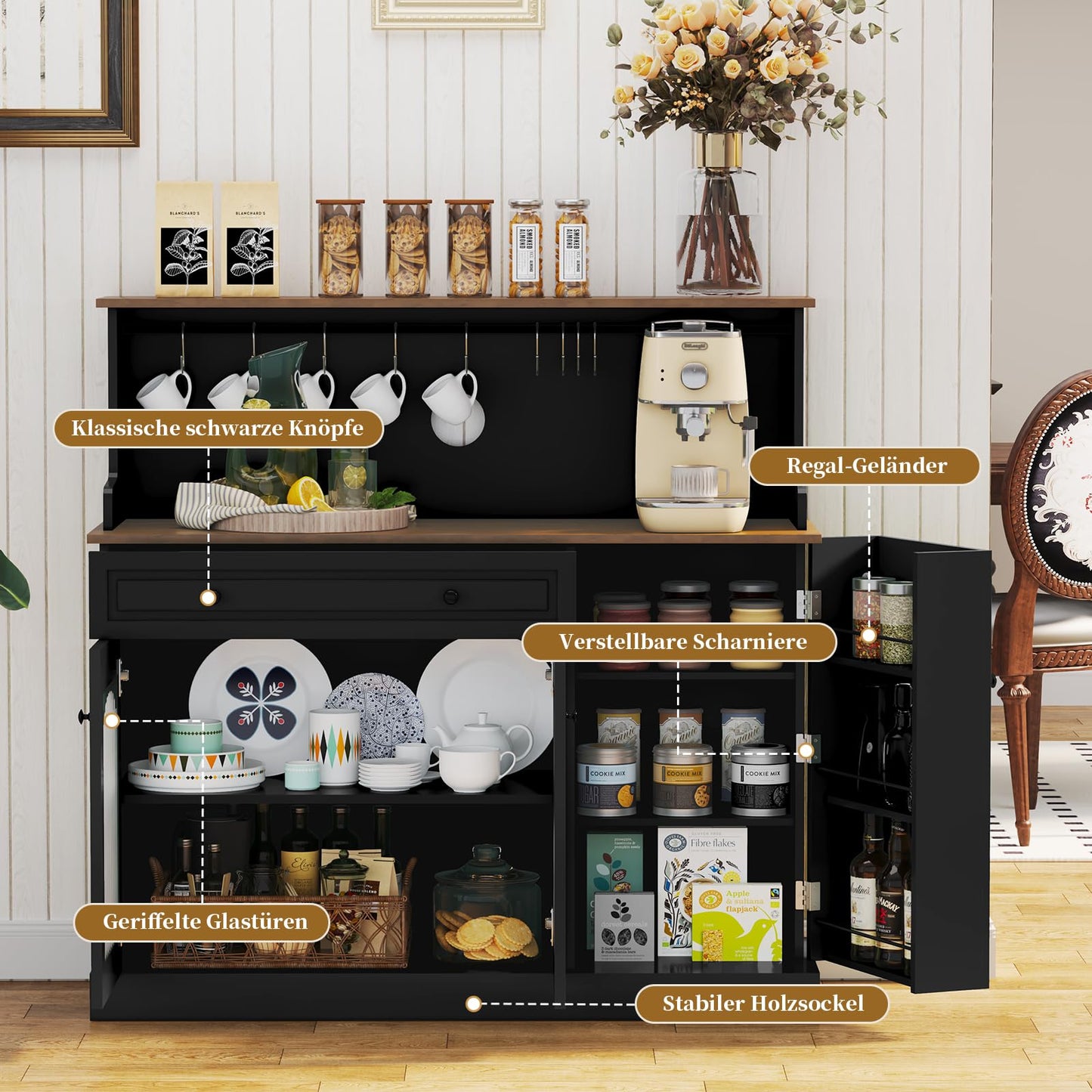 HOLTICO Küchenschrank mit Arbeitsplatte, Küchenbuffet Buffetschrank Grün, Weinschrank mit Schublade und Oberer Ablage, Kommoden & Sideboards für Wohnzimmer, Esszimmer