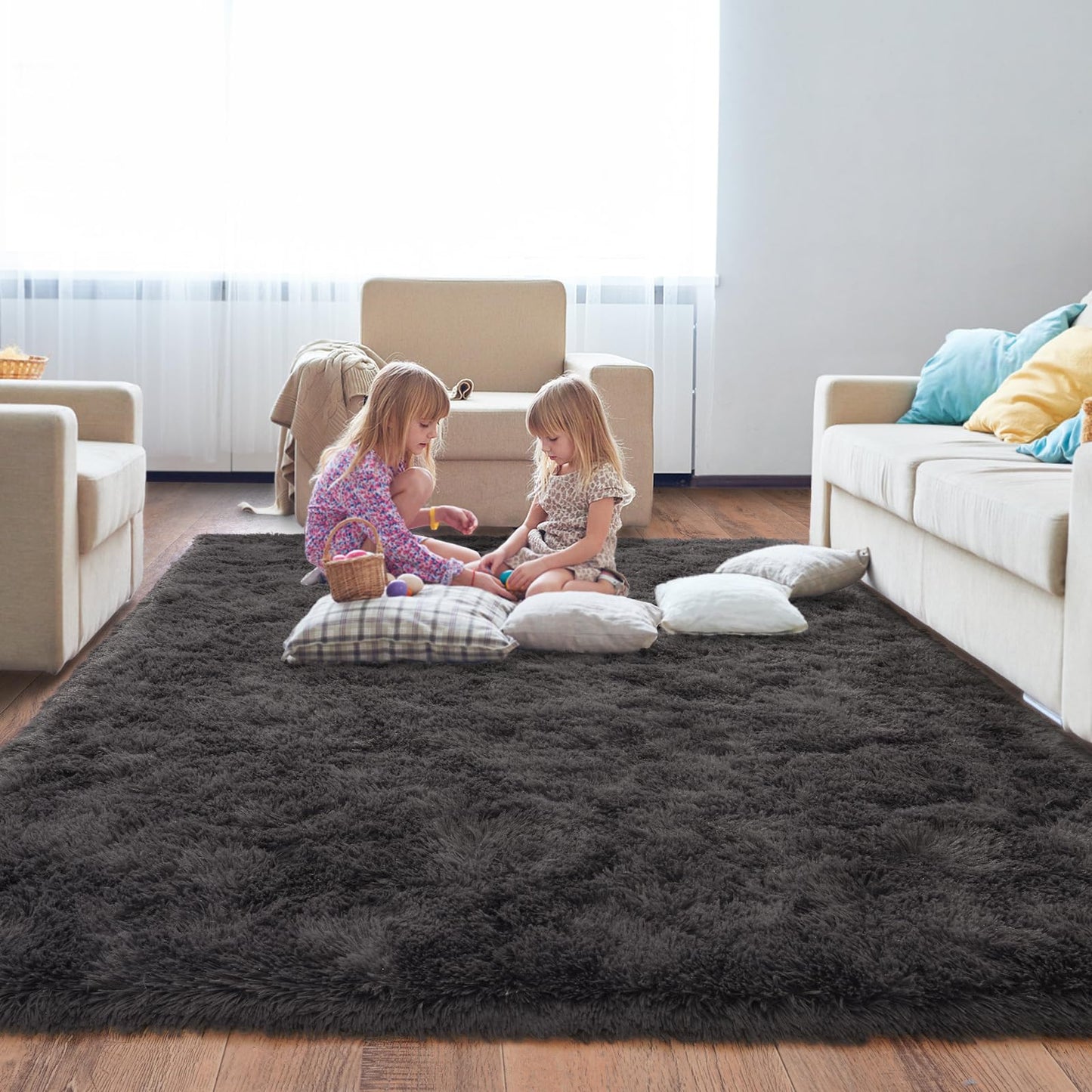 BSGIFT High Pile Rug, Grey, 160 x 230 cm, Shaggy Long Pile Fluffy Rug, Living Room, Modern Living Room Rug, Bed Rug, High-Pile Carpet, Non-Slip for Bedroom, Children's Room