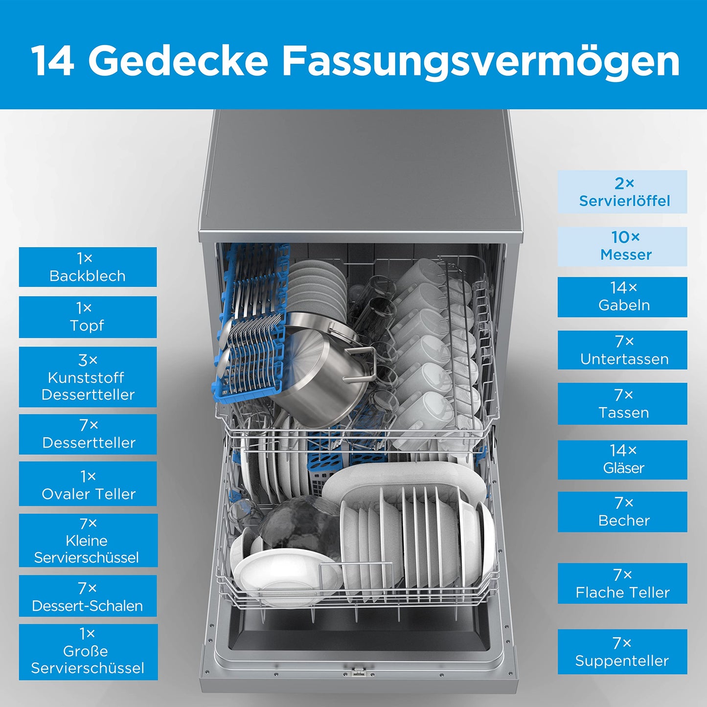 Midea MDWEU1435XSS-W Dishwasher, Integrated, 14 Place Settings, 60 cm, Partially Integrated with WiFi, Extra Drying, 7 Programmes, 47 dB, 0-24 Hours Start Time Delay, Stainless Steel