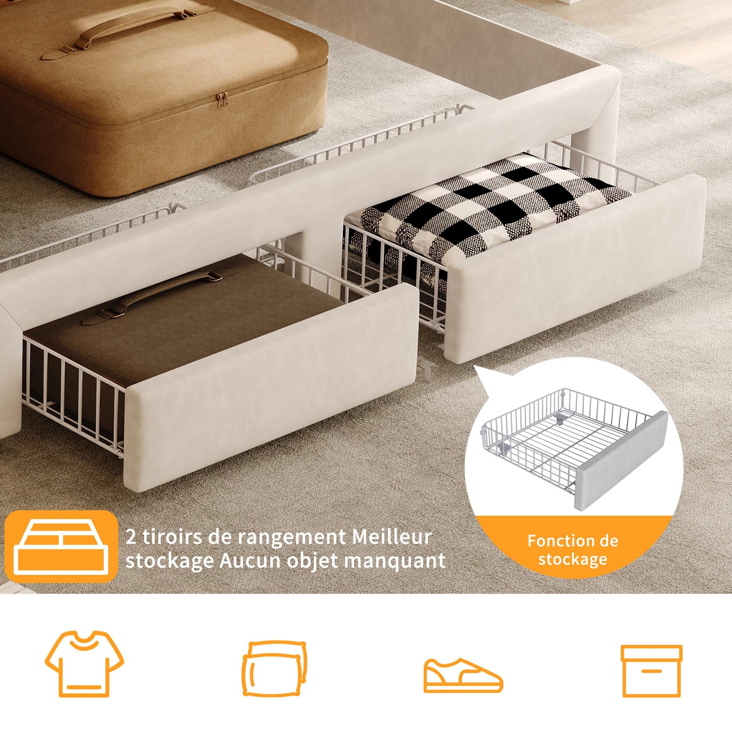 DULRLLY Bubble Bett Polsterbett 140x200 cm,Doppelbett mit Lattenrost, Jugendbett mit Gepolstertes Kopfteil, Gepolstertes Bett für Schlafzimmer und Gästezimmer,ohne Matratze, Leinenstoff (Weiß)