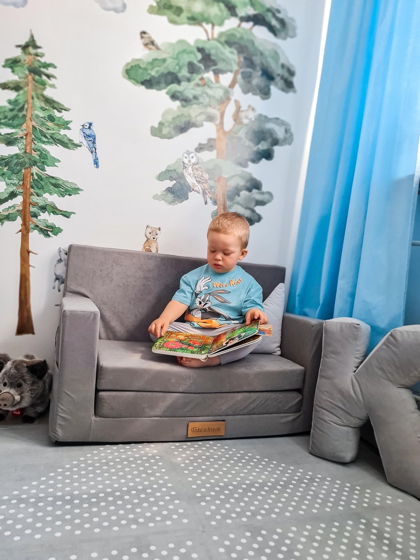 Flumi Personalised Children's/Teenager's Couch/Armchair/Sofa Bed, with Engraving of Child's Name, Play Sofa, Sleeping Chair, Bed Function, Children's Furniture, 92 x 40 x 60 cm, Microfibre (Grey)