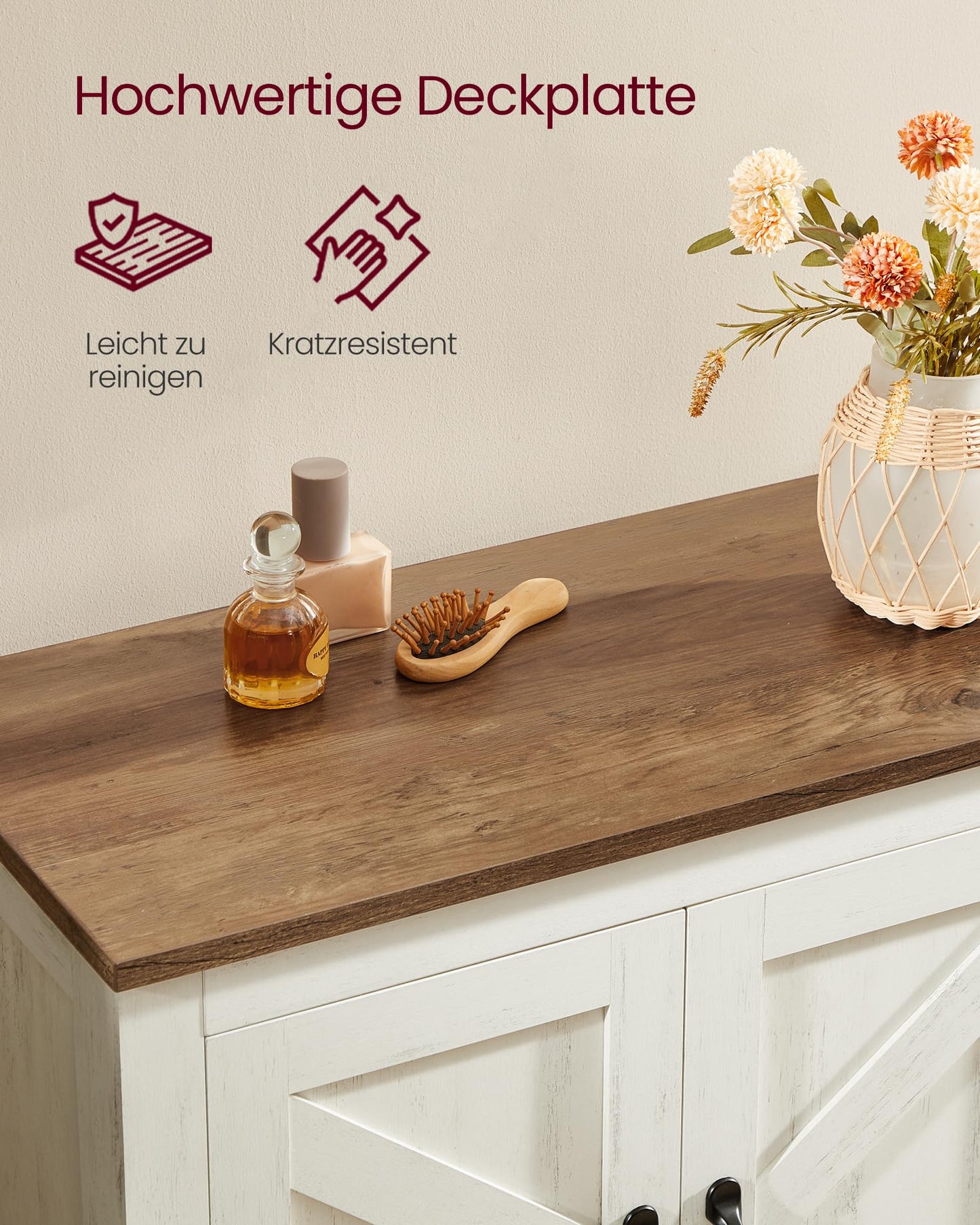 VASAGLE LIRY Kollektion - Aufbewahrungsschrank im Landhausstil, Badschrank mit Türen, freistehende Küchenschrank, verstellbare Ablagen, Esszimmer, Wohnzimmer, vintageweiß BBK773W01