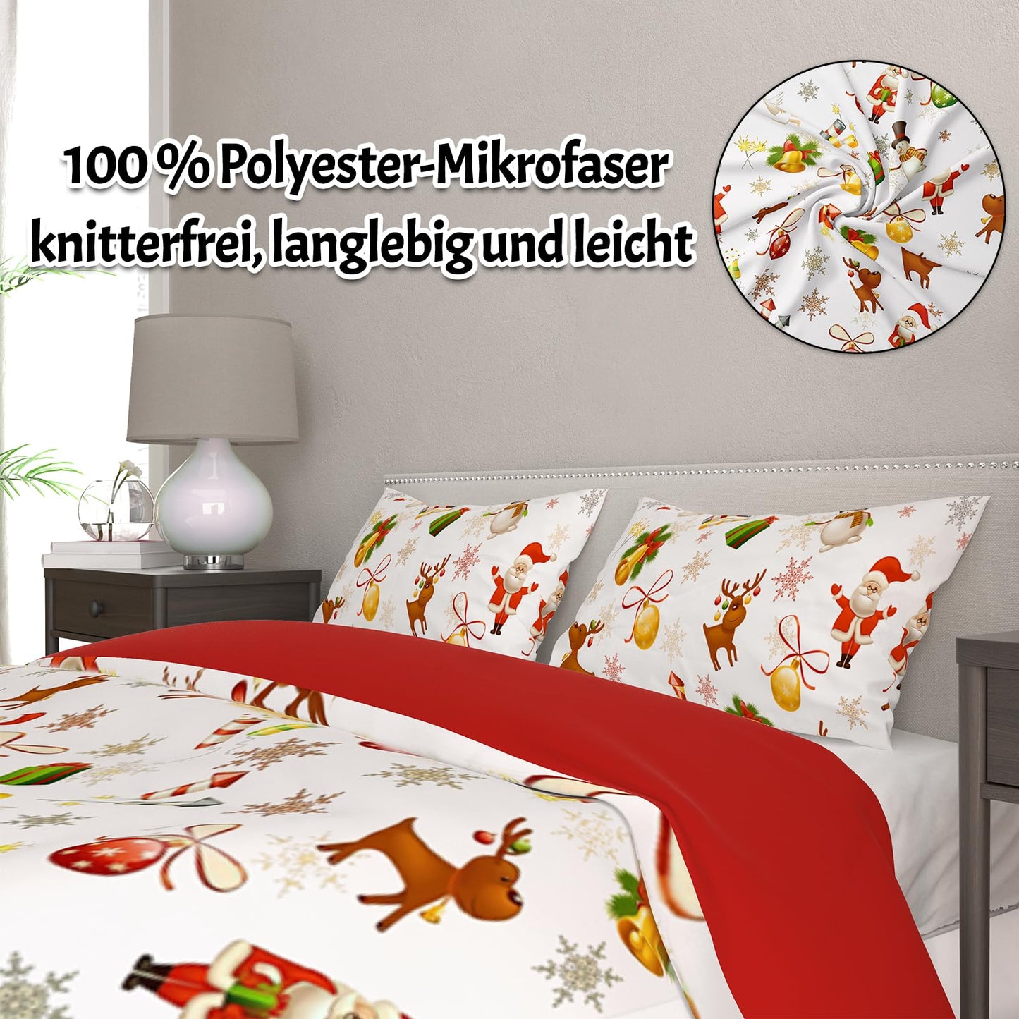 UGZDEA Christmas Bed Linen Set 200 x 200 cm, 3D Christmas Bedding Set with 2 Pillowcases, Santa, Christmas Tree, Deer, Christmas Gift for Teenagers (I, 200 x 200 cm)