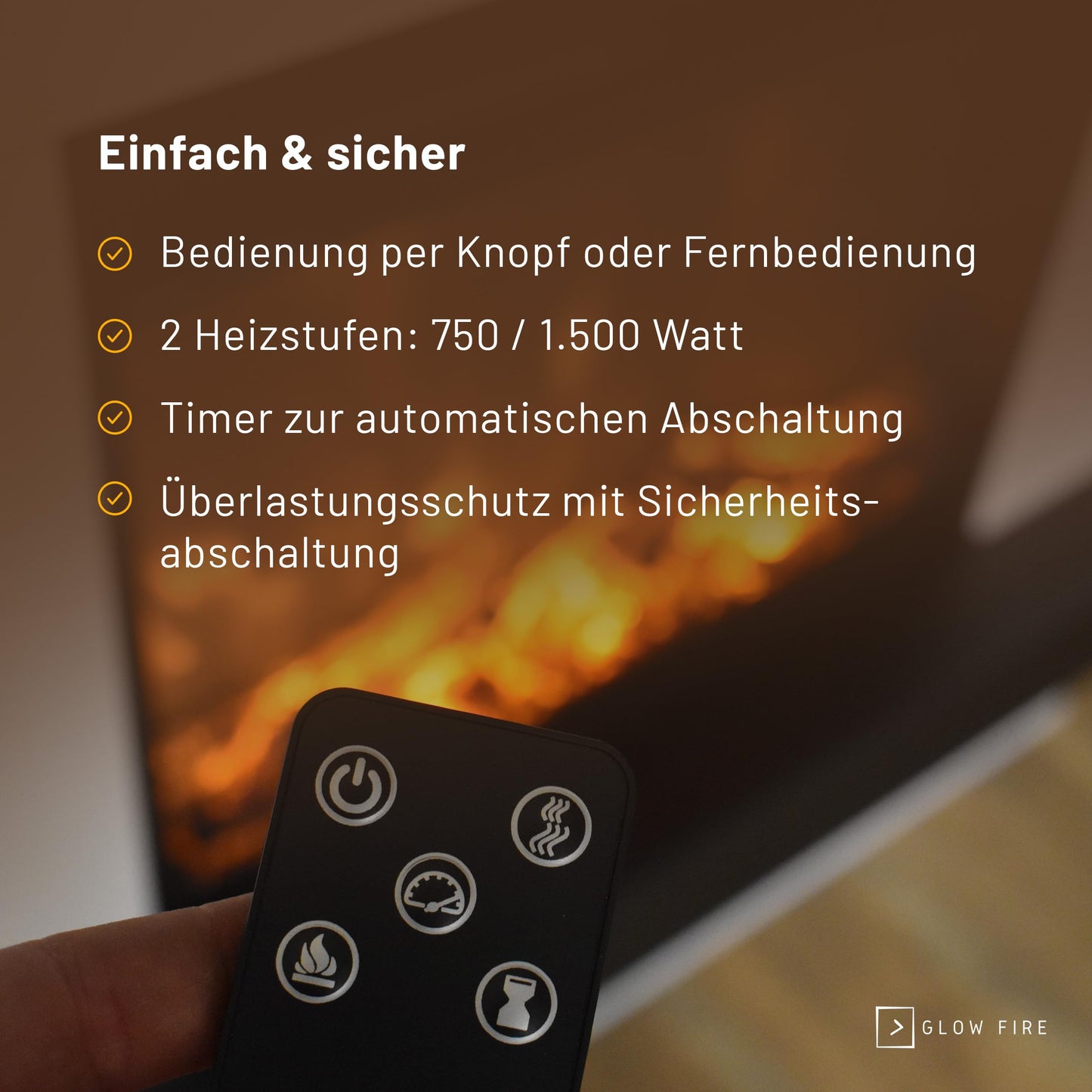 GLOW FIRE Electric Fireplace with Heater and Fireplace (Pandora Standing Fireplace) - Electric Fireplace with LED Fire in 3 Colours, Fan Heater, Wooden Decoration & Remote Control, 114 x 97 x 32 cm,