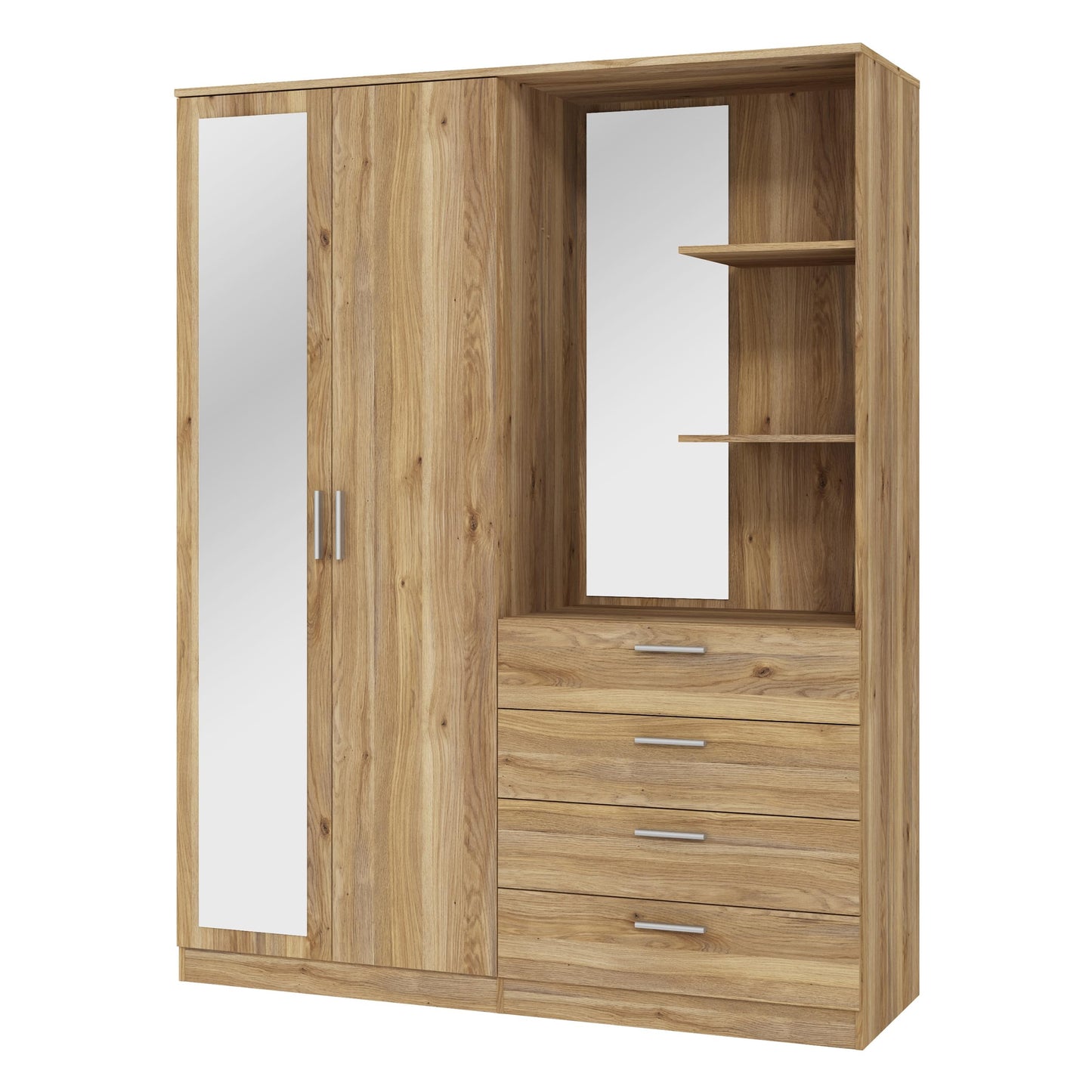 FORTE DEWANIA Kleiderschrank 160, Schrank mit offenen Regalfächern und Spiegel, Holzwerkstoff, Weiß, 159,3 cm breit, 203,4 cm hoch, 52,7 cm tief