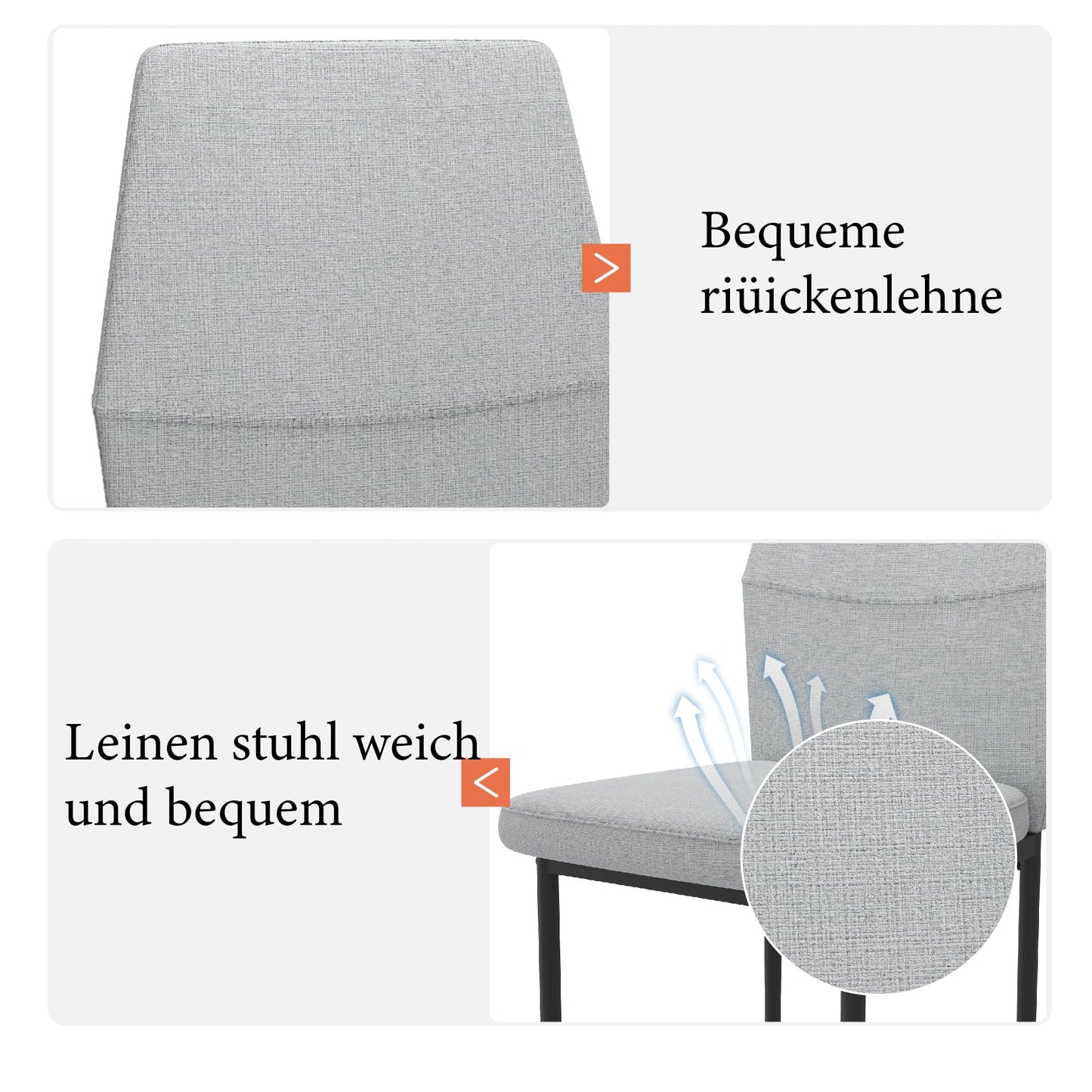 GOLDFAN Glas Esstisch Set 4 Stühle Rechteckiger Esstisch und Rückenlehne Esszimmerstuhl für Küche Wohnzimmer Büro, Grau