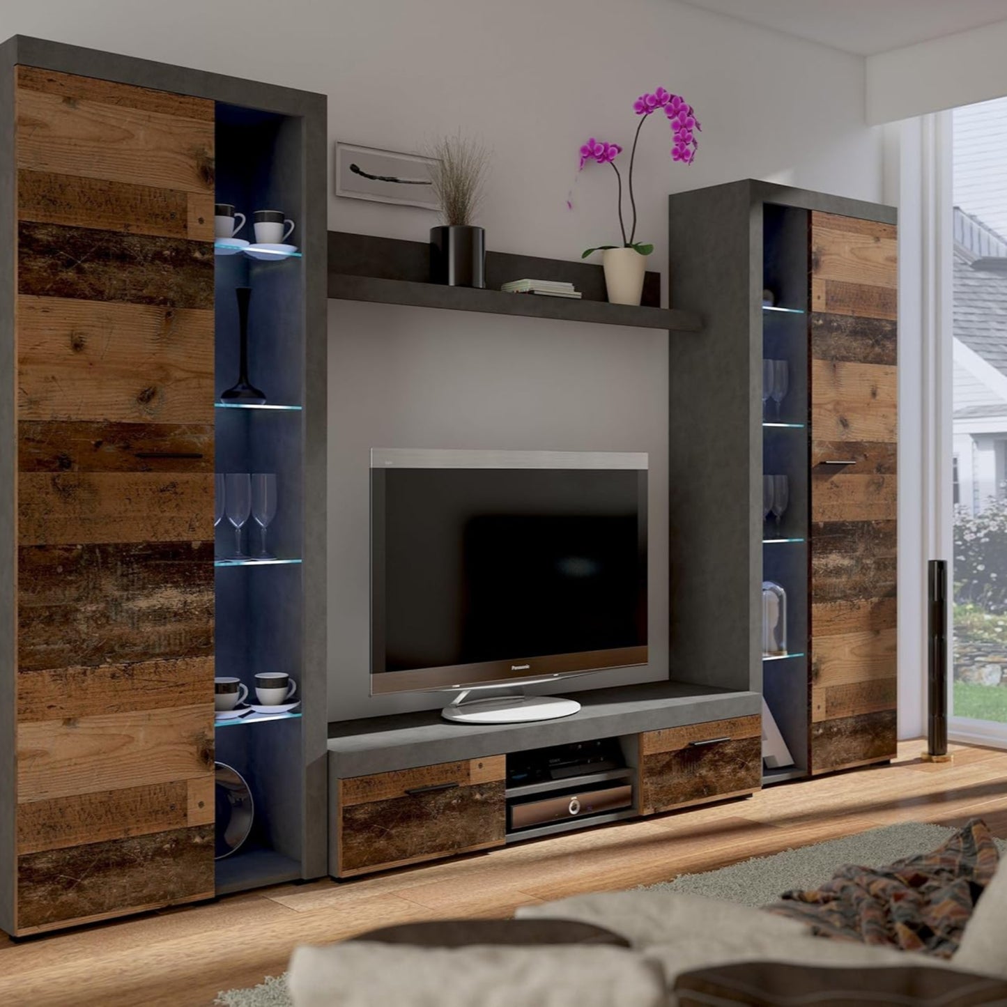 Kuechen-preisbombe Rumba XL Living Room Wall Unit Old Wood + Matera