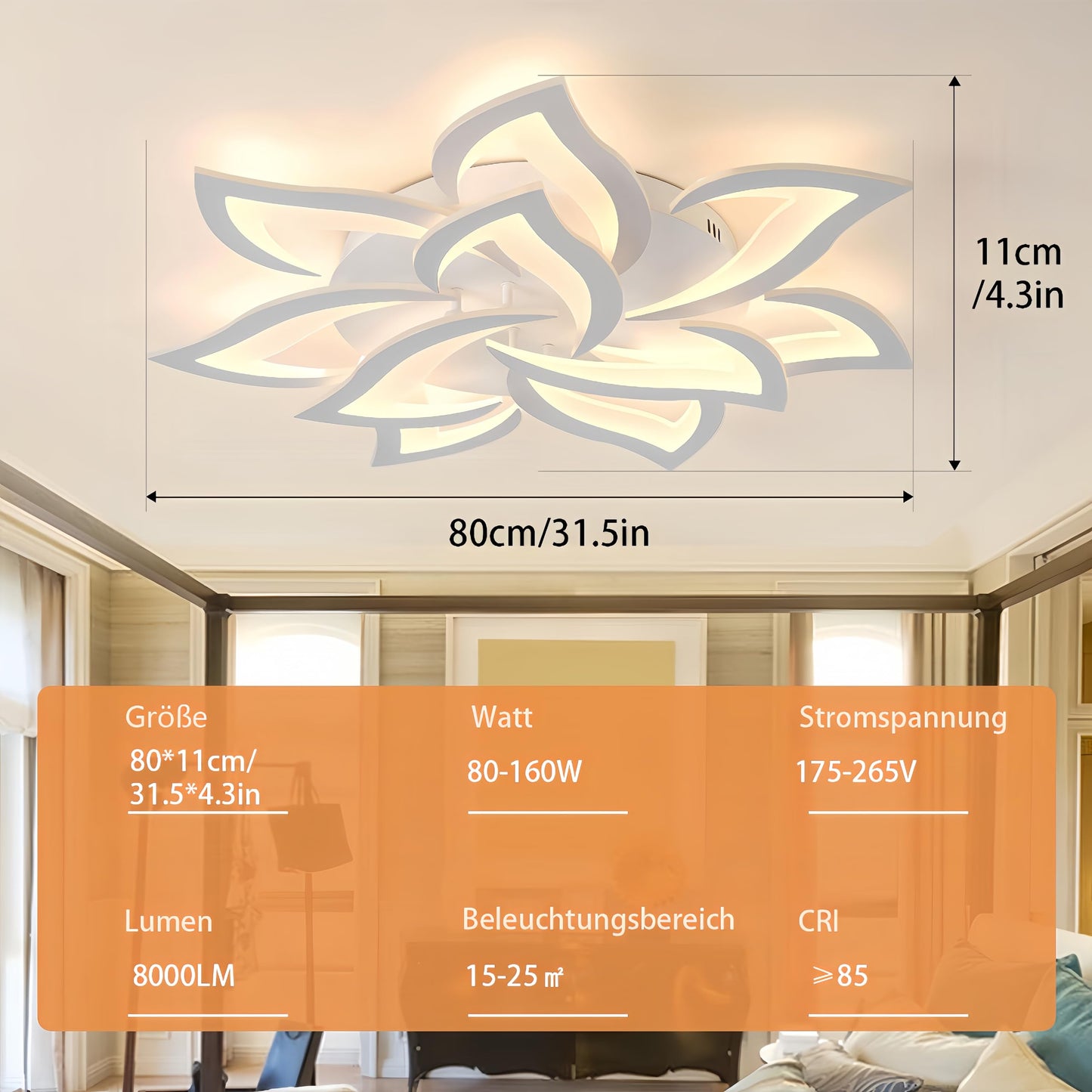 Tetipa LED Deckenleuchte Dimmbar, 80W-160W Wohnzimmerlampe mit Fernbedienung und APP, Schlafzimmer Deckenlampe moderne Deckenbeleuchtung Deckenbeleuchtung Kronleuchter Dimming Lampe Ceiling