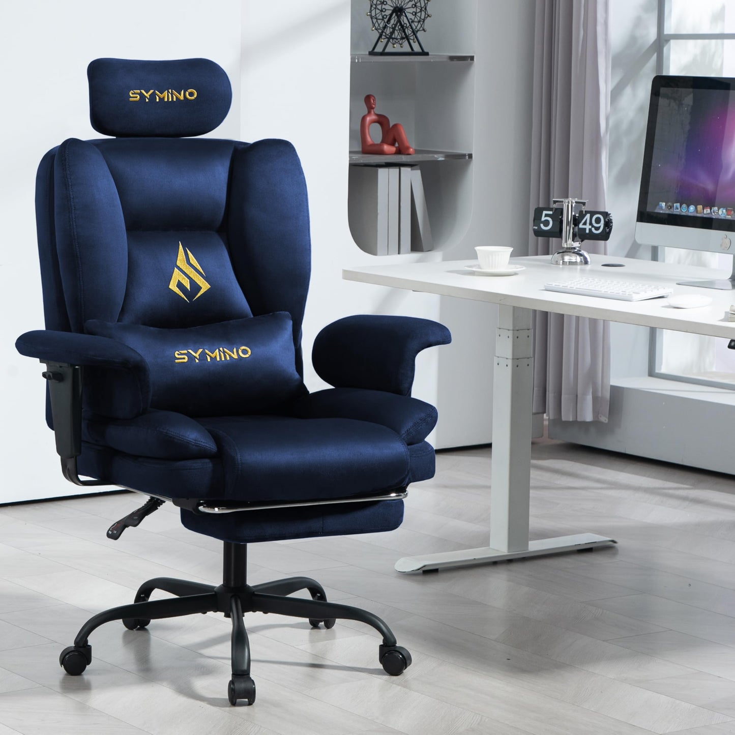 Symino Gaming Stuhl Chefsessel Bürostuhl Ergonomisch, Wildlederimitat Schreibtischstuhl mit Fußstütze Höhenverstellbarer Office Chair Computerstuhl 130kg, Schwarz
