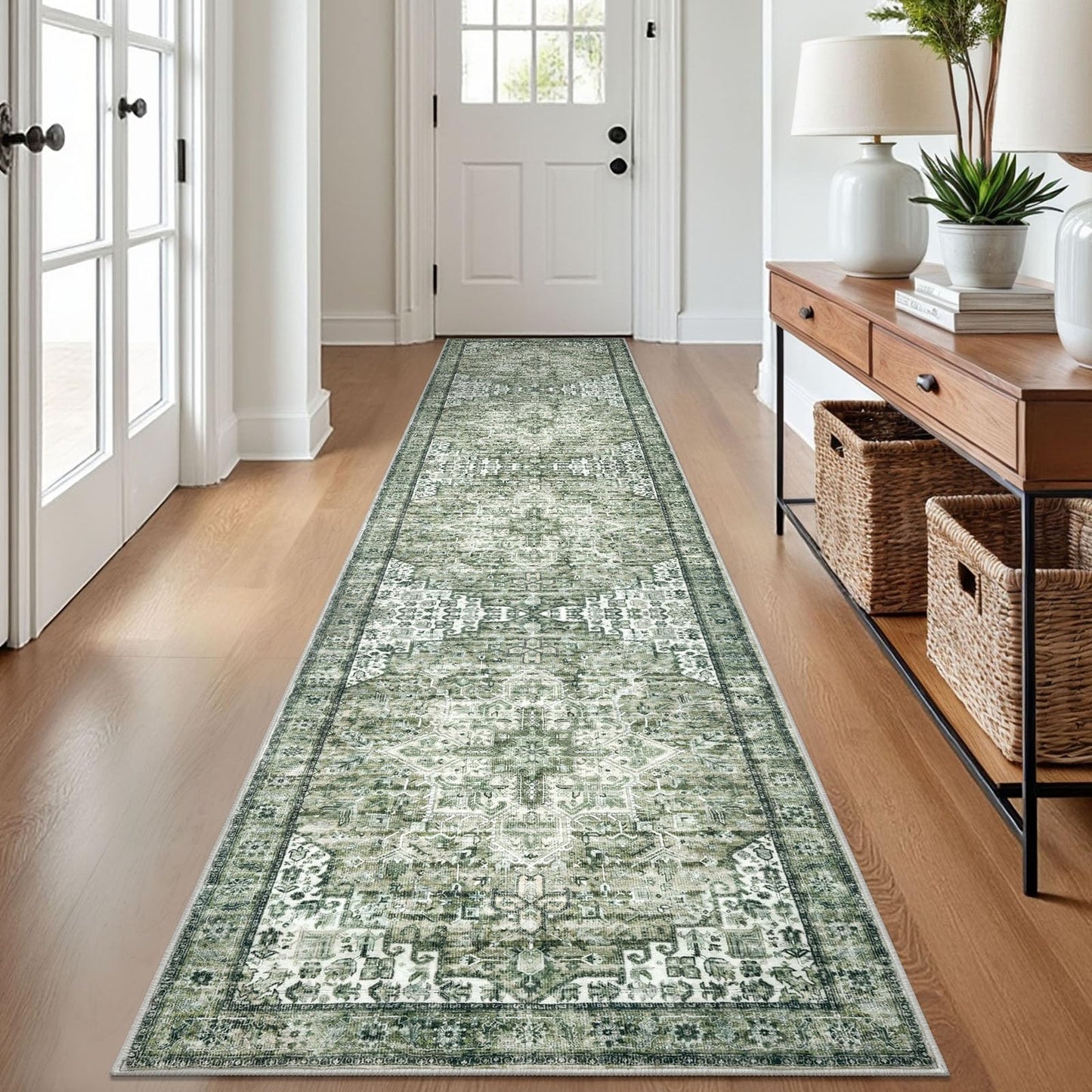 2x3 Blue Washable Rug for Entrance, Soft Traditional Area Rug, Non-Slip Printed Kitchen Rugs, Low-Pile Medallion Indoor Door Mat, Small Farmhouse Carpet for Entryway Kitchen Foyer Bedside