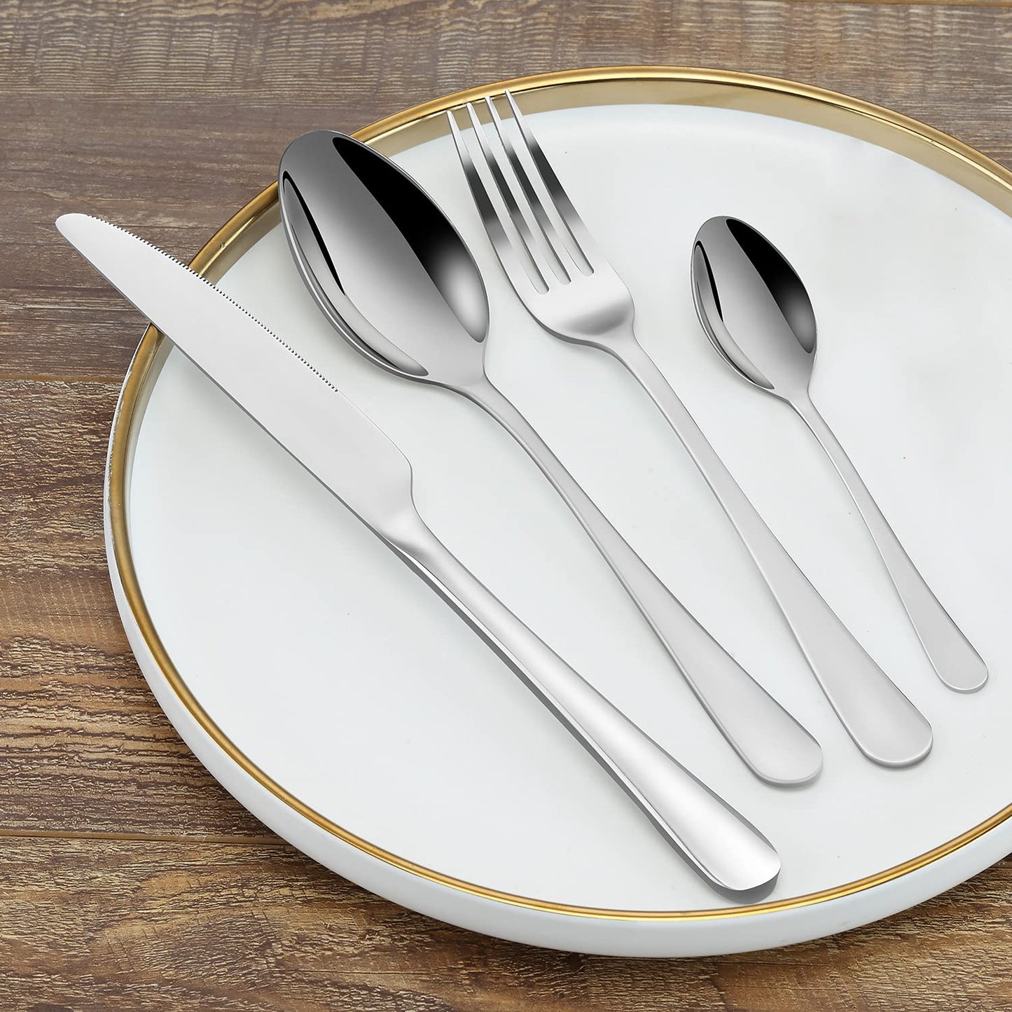 BEWOS Besteckset für 6 Personen, 30-teiliges Besteckset aus Edelstahl, Besteckset aus Silber, inklusive Messer, Gabeln und Löffel, hochglanzpoliert und spülmaschinenfest