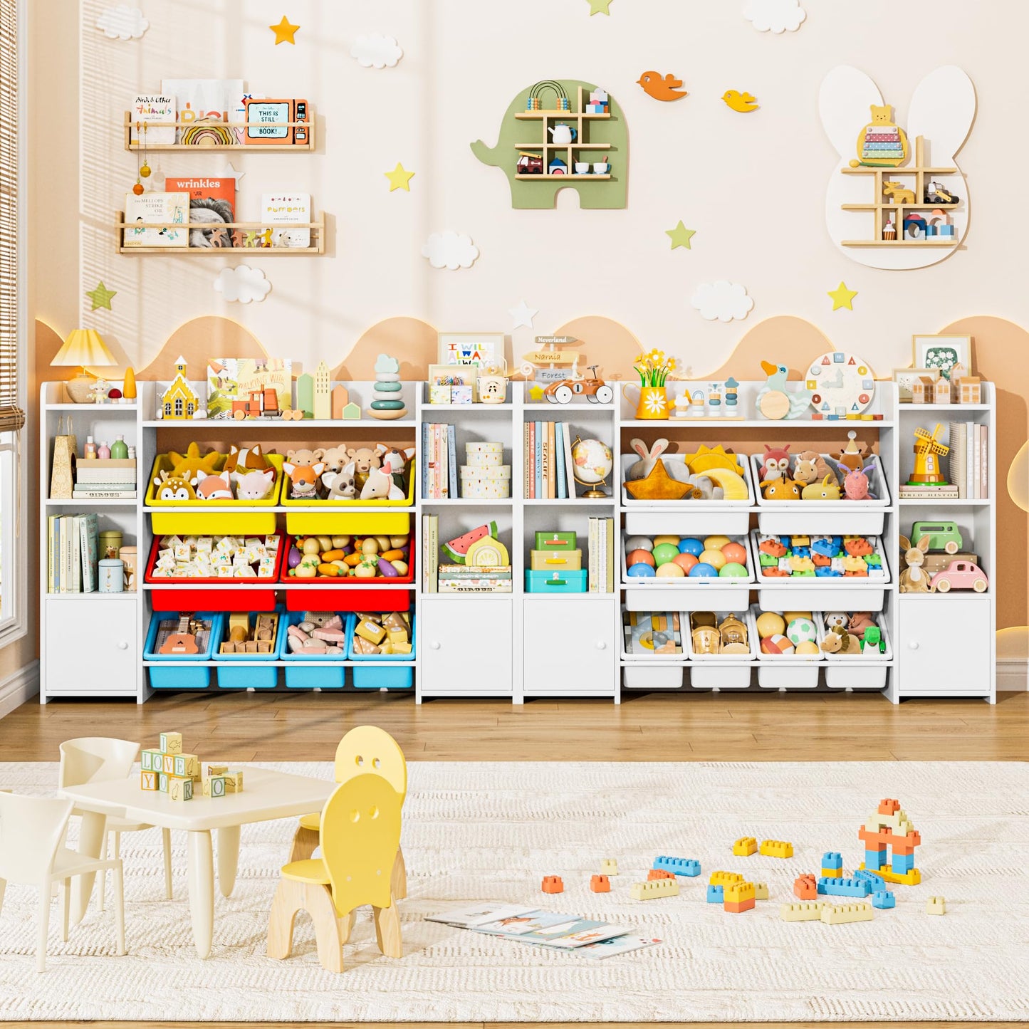 FOREHILL Kinderregal mit 8 Boxen Kinderschrank Holz Bücherregal für Kinder Aufbewahrungsbox Kinderzimmer Möbel mit Spielzeugkiste 138,8 x 94,3 x29,6 cm (rosa)