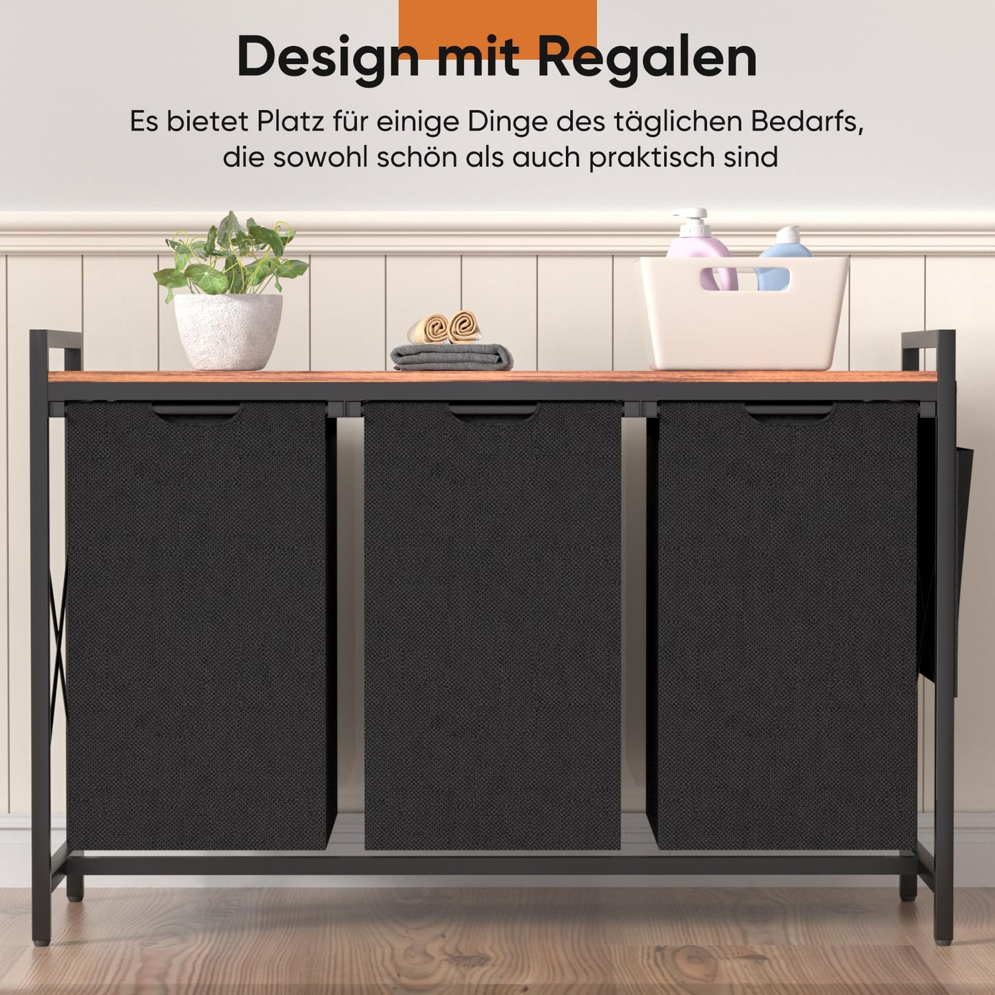 Laundry Basket, 3 Compartments, Laundry Hamper with Shelf, Total Capacity 160 L, Oxford Fabric Laundry Bag, Extendable, Removable, Laundry Box with Side Pockets and X-Shape Holder (3