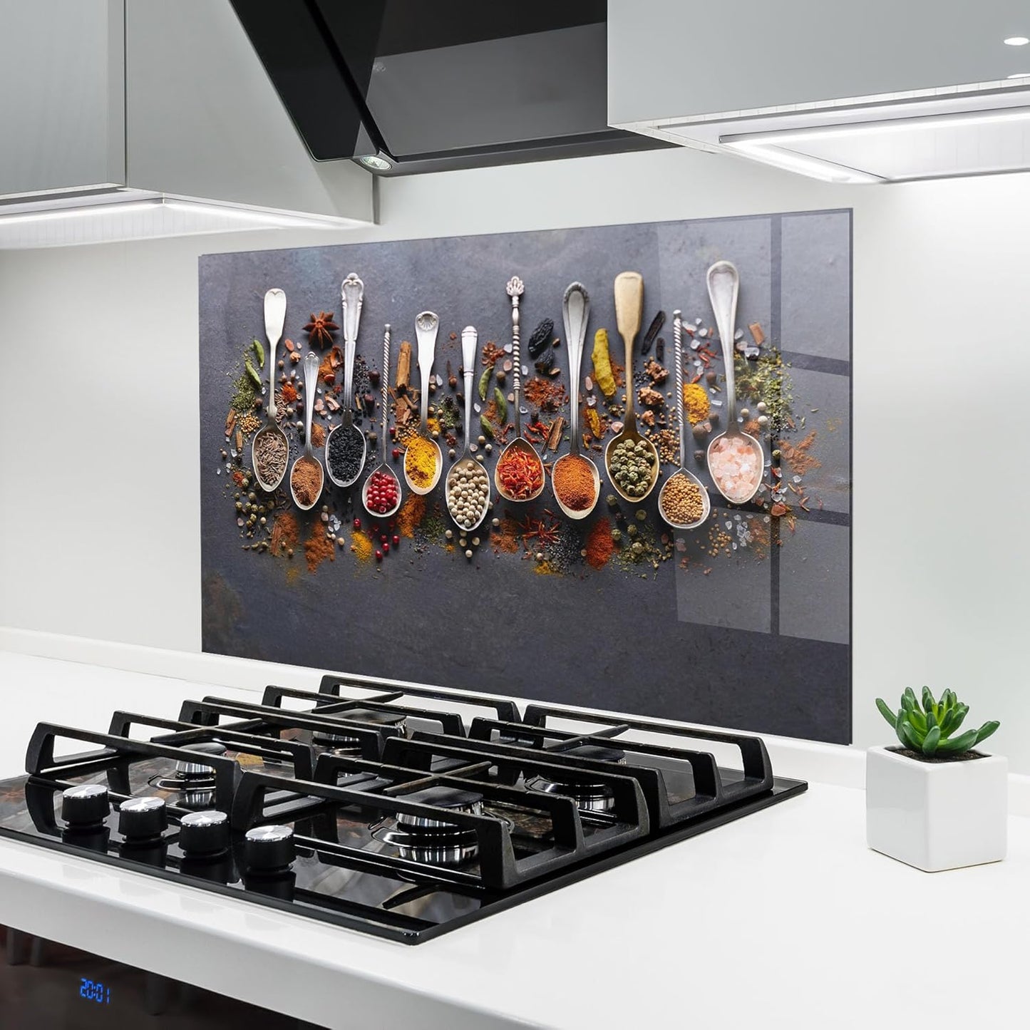 ARTHUB® Küchenrückwand aus Glas 50x70 cm, 5mm ESG | Spritzschutz, Glasplatte, Herdspritzschutz, Wandschutz für Herd, Hartglas, Lebensmittel, Gewürze, Heart Spice Powders