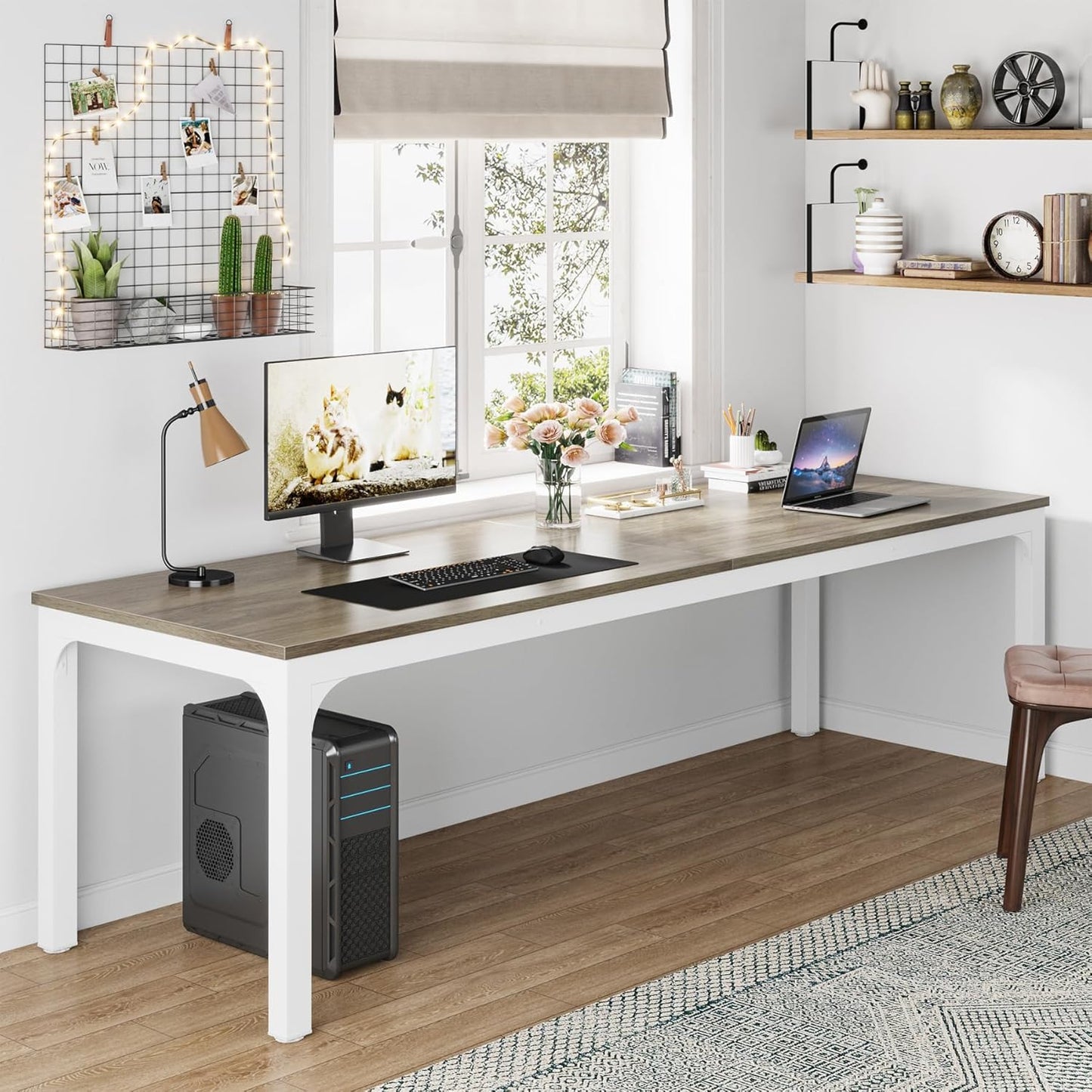 Tribesigns Schreibtisch Computertisch 200 x 70 x 75 cm Doppelter langer Schreibtisch, PC Tisch Bürotisch Arbeitstisch Esstisch Büro-Möbel Computertisch Konferenztisch für Home Office, Rustikales Braun