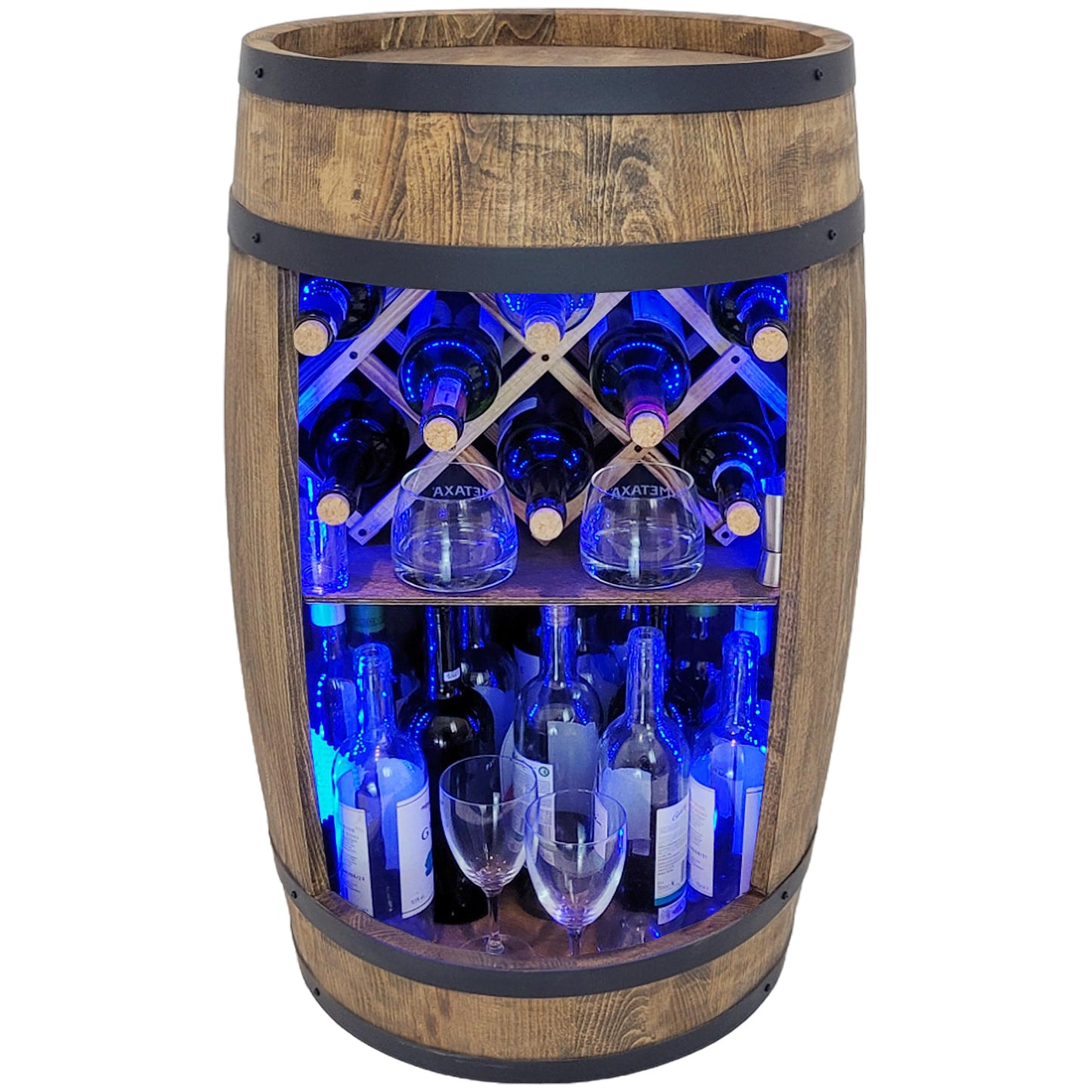 weeco Wooden Barrel with Wine Holder RGB LED Lighting - Wine Rack - Rustic Decorative Bar Cabinet Wine Stand - Draught Beer, Whisky Bar Bottle Stand. Home Bar Gift for Men (Dark Brown)