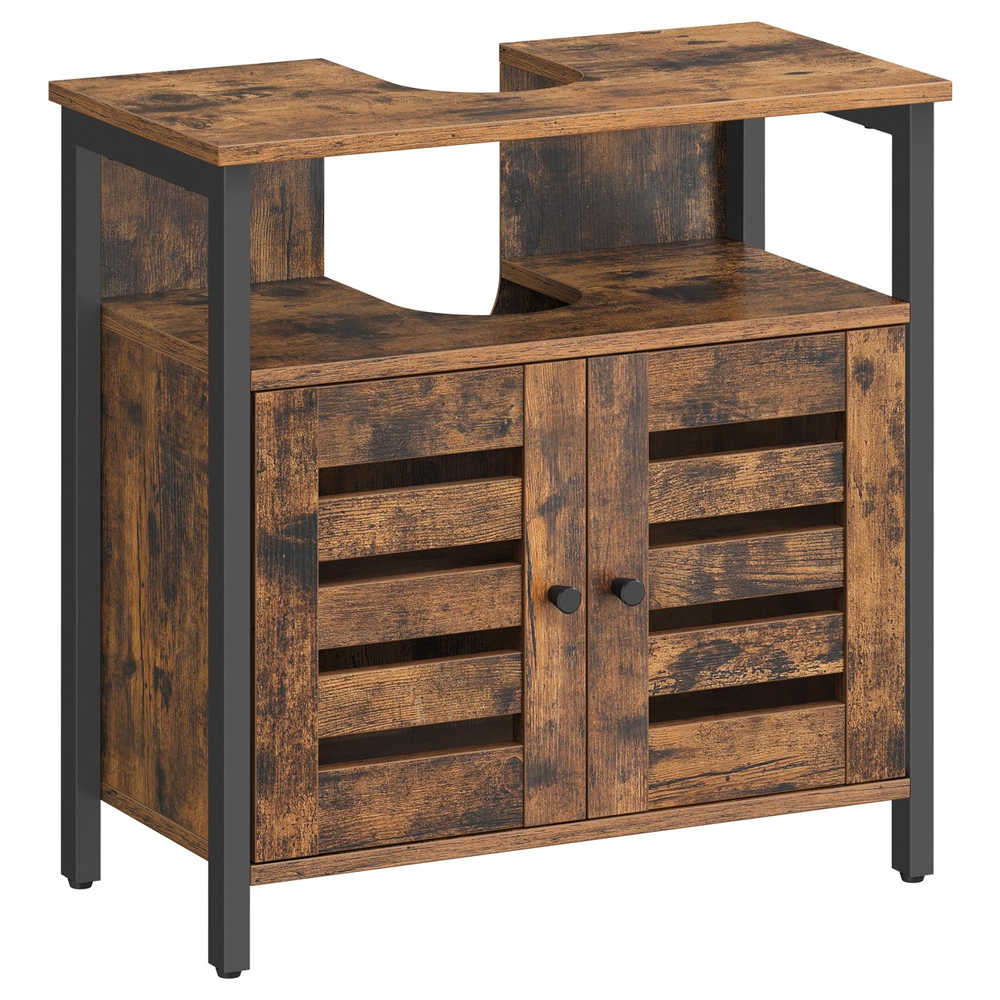 Vasagle BBC05WT Scandinavian Style Bathroom Cabinet, Storage Cabinet 60 x 30 x 60 cm with 2 Slat Doors, Adjustable Shelf with Handles - Matt White