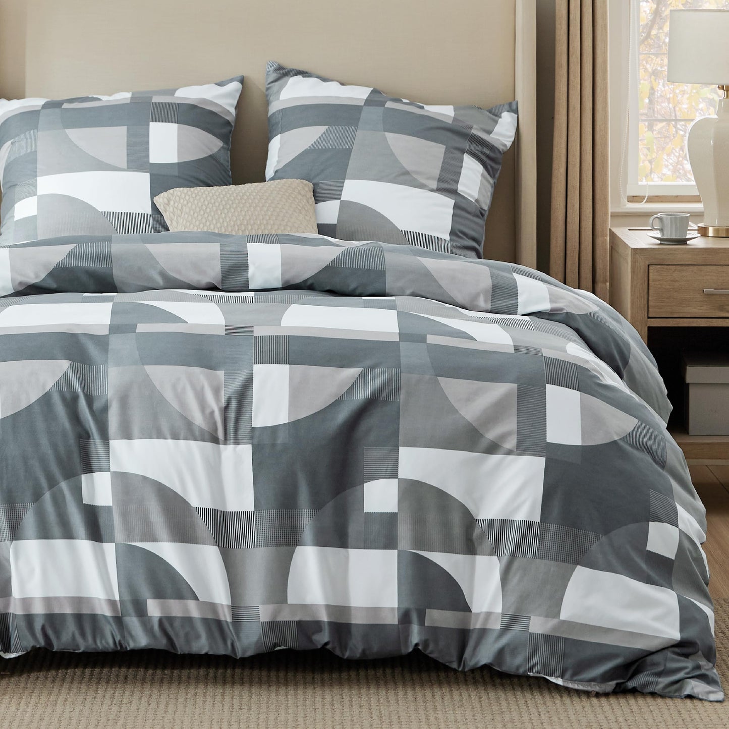 BEDSURE Bettwäsche 135x200 4teilig Bettbezug - Bettwäsche-Sets 135 x 200 cm 2er Set mit 2 Kissenbezüge 80x80cm, ÖKO-TEX Wendebettwäsche Bedding Zweige Grau Muster mit Reißverschluss