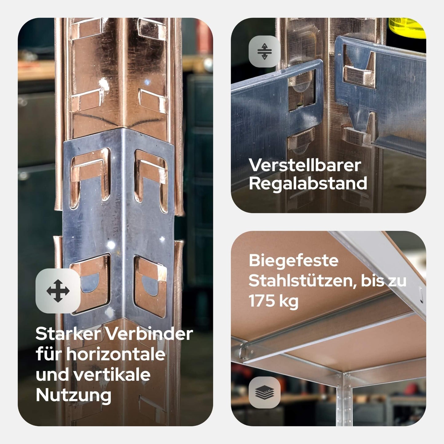 Arebos Heavy Duty Shelves in Various Sizes, Max. 875 kg Load Capacity, Easy Installation Thanks to Plug-in System