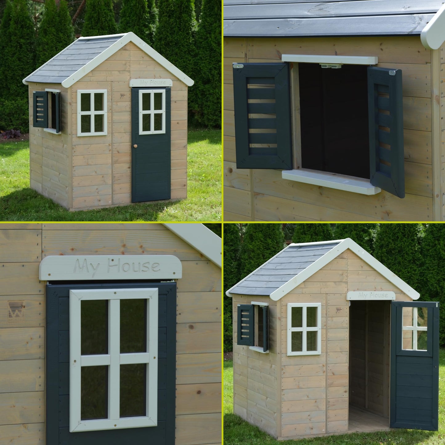 Wendi Toys M24G Children's Outdoor Stilt House with Slide and Swing, 330 x 350 x 242 cm, Grey, FSC Wood, Playhouse Children Outdoor with Swing & Plastic Slide for Garden, Playground for Garden