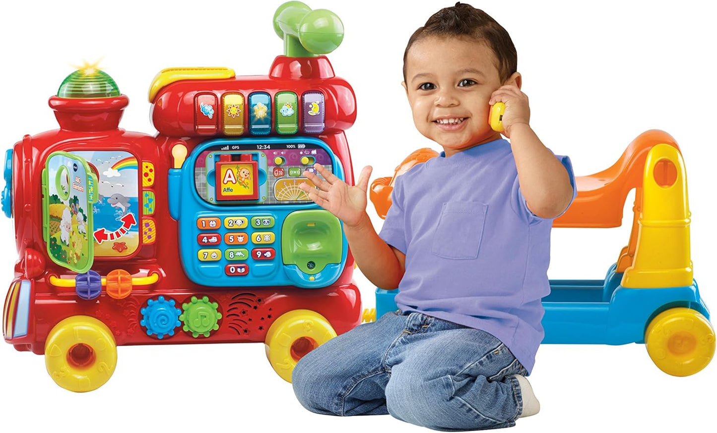 VTech Baby ABC Railway - Ride-on Vehicle, Pull or Walker and Play Board with Numbers, Letters, Colours, Animals and Music - For Children Aged 12-36 Months
