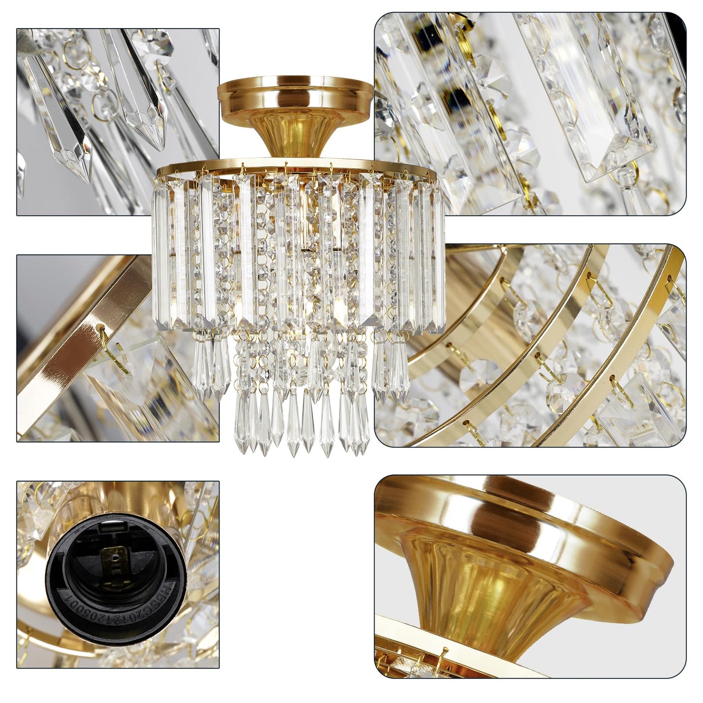 FRIDEKO HOME Modern Kronleuchter Kristall Deckenleuchte Gold,Kleine Kristall Deckenlampe E27 Fassung für Wohnzimmer Schlafzimmer Küche Flur,Ø23cm