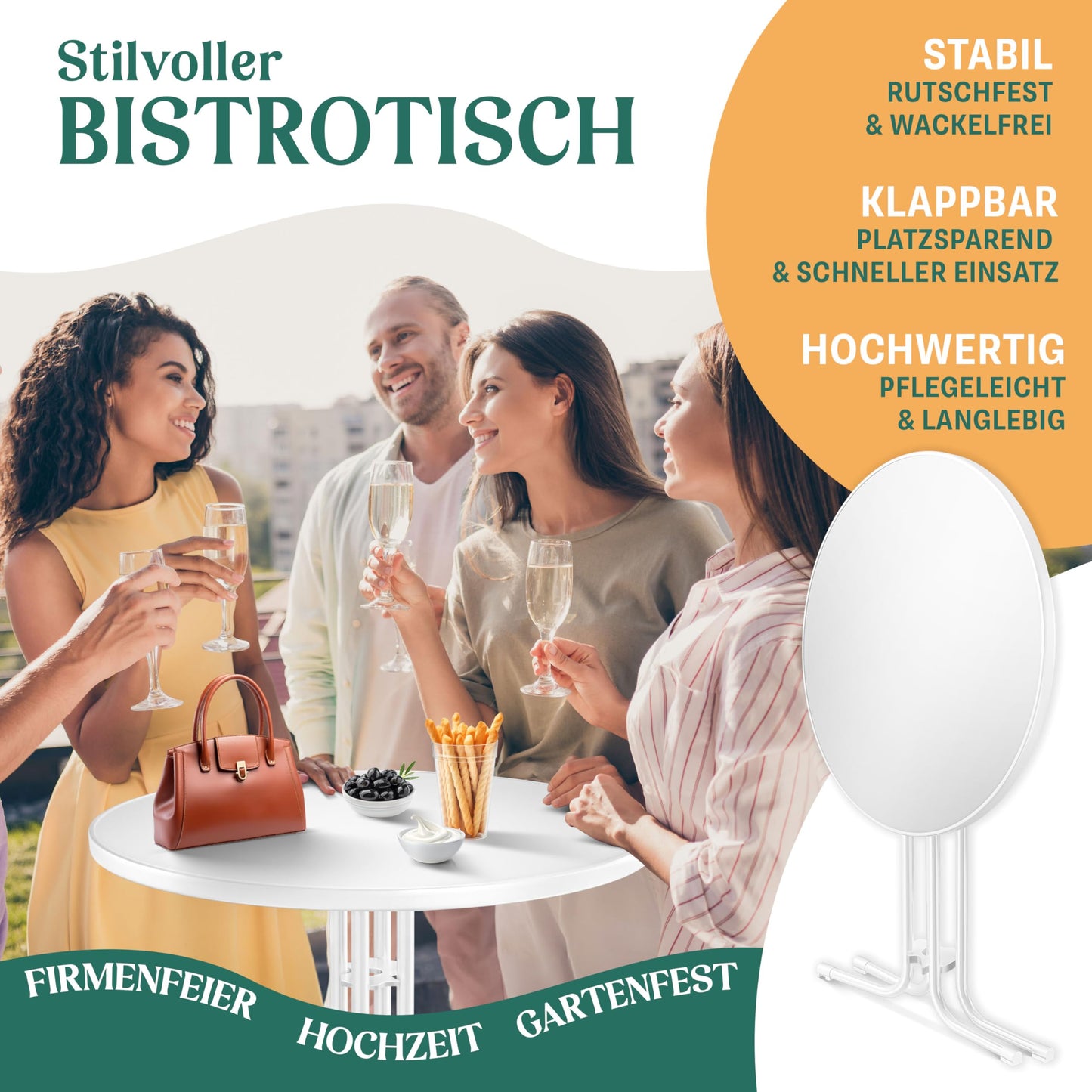 KESSER® Gastro Bar Table Folding Bistro Table Powder-Coated Stainless Steel Top Height-Adjustable Feet Party Table Diameter 80 cm Indoor and Outdoor Reception Table Folding Table Including Cover Black