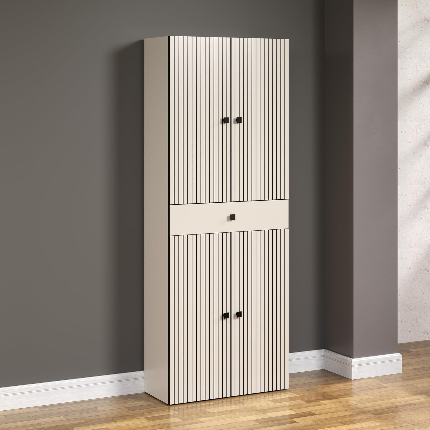 trendteam smart living - PureBliss - Hochschrank - Eiche - Badezimmerschrank in moderner Rillenoptik - edle Metallgriffe - (BxHxT) 40 x 186 x 31 cm - 2 praktische Einlegeböden - kratzfest