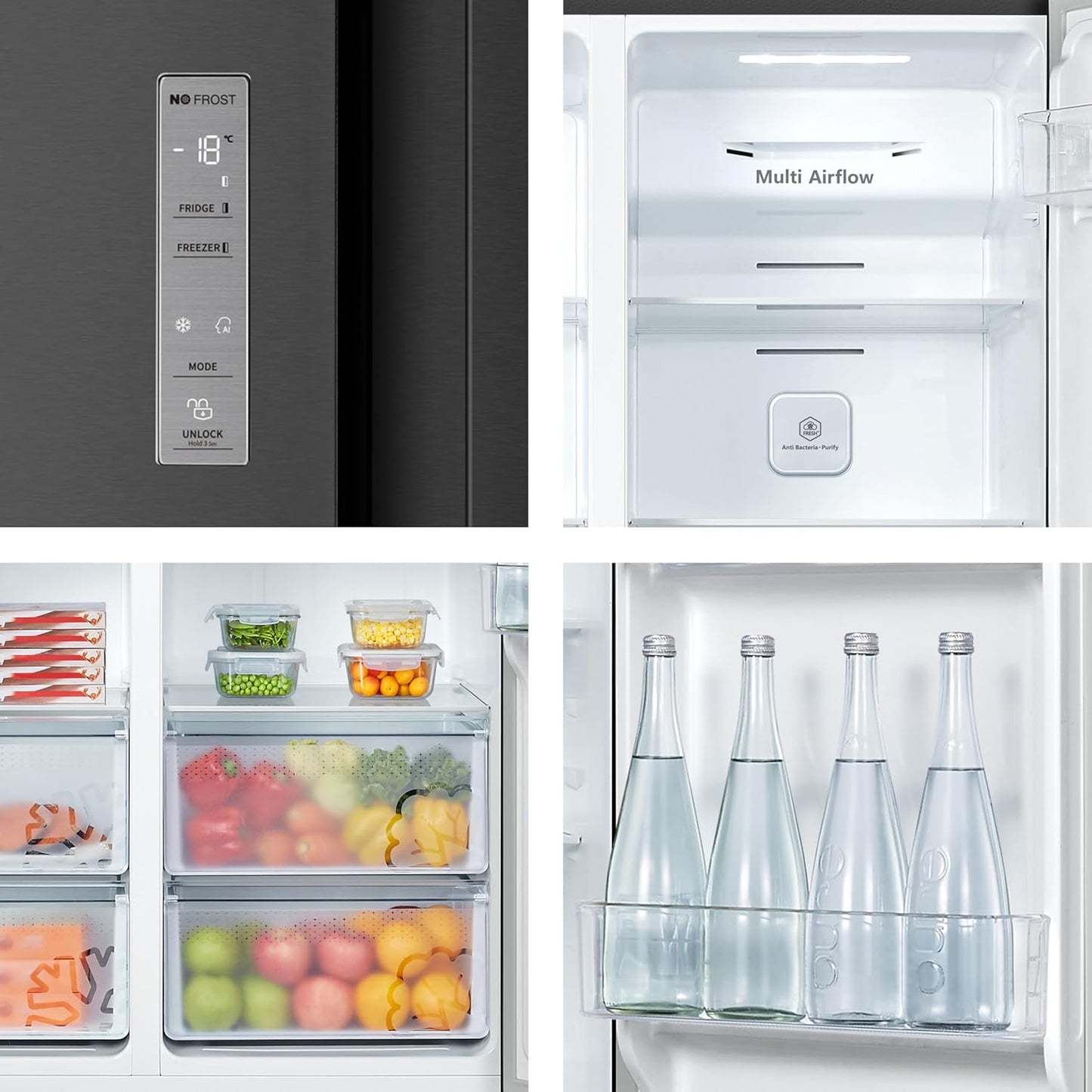 Hisense RS677N4AFC Side by Side Kühl – Gefrier - Kombination,179cm, 519 Liter Gesamtkapazität, EEK: C, LED Beleuchtung, Multi Air Flow, Inverter Kompressor, Touch Display, schwarz