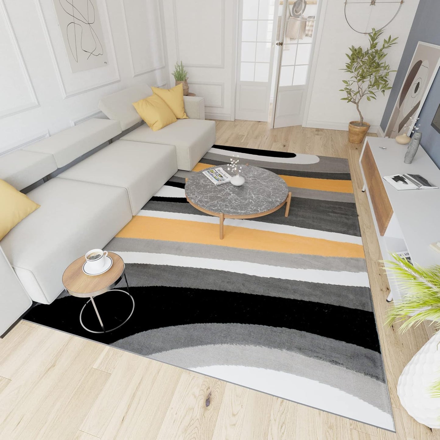 Mazovia Modern Rug, Short Pile, Oeko-Tex Rug for Living Room, Bedroom, Dining Room, Robust and Easy to Clean, Low Pile Height, Grey Yellow, 250 x 350 cm