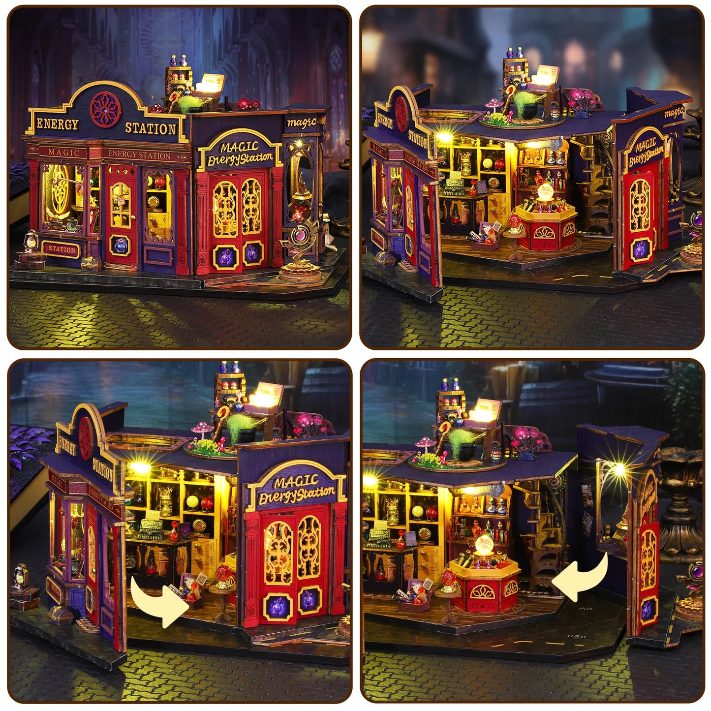 Mostop DIY Miniature Dollhouse Kit,Wooden Dollhouse Construction Kit,Miniature House Kit with LED Light und Bewegungen,Creative Room Idea for Children/Adults,Magic House,DIY Kits (Twilight Book City)