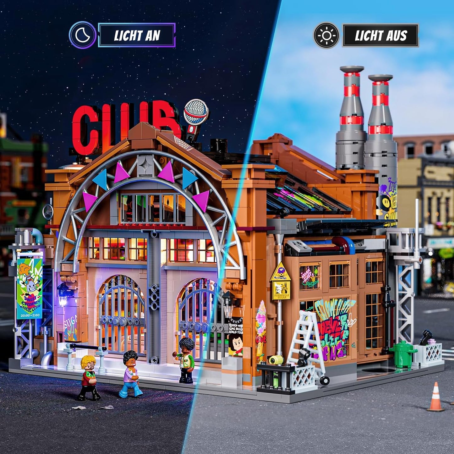 Funwhole Fabrikhaus-der-Musik Beleuchtung Klemmbausteine Haus, City Straßenfusion Modular Building &Deko Aesthetic, 2654 Pcs, Spielzeug-Geschenk für Musikliebhaber & Street-Culture-Fans, F9068