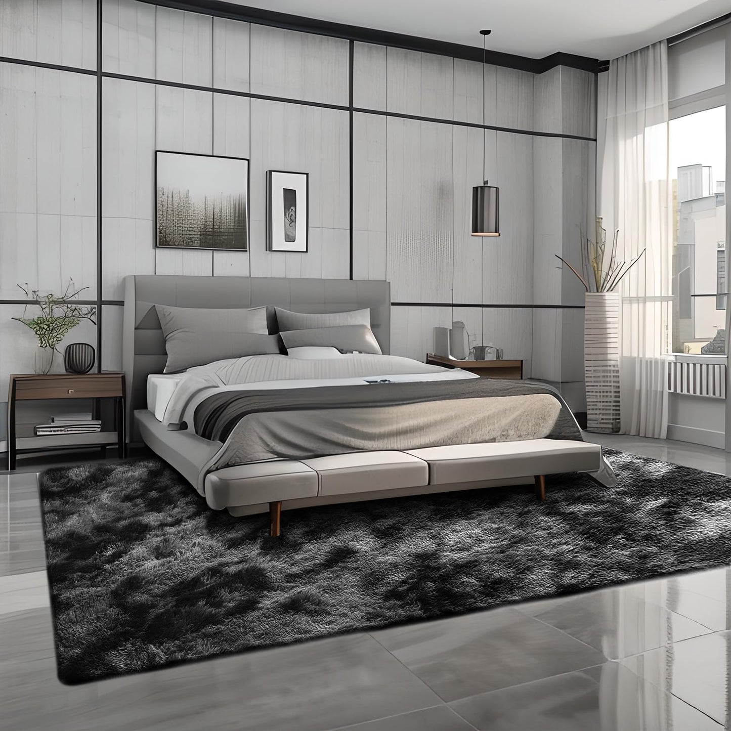 ZRSDIXKI Living Room Rugs 160 x 230 cm, Extra Large Shaggy Soft Rug, Fluffy Area Carpet, Modern Tie-dye Carpet, Washable Rugs for Home Decor, Bedroom, Dorm, Kids Room Lounge Office, Dark Grey