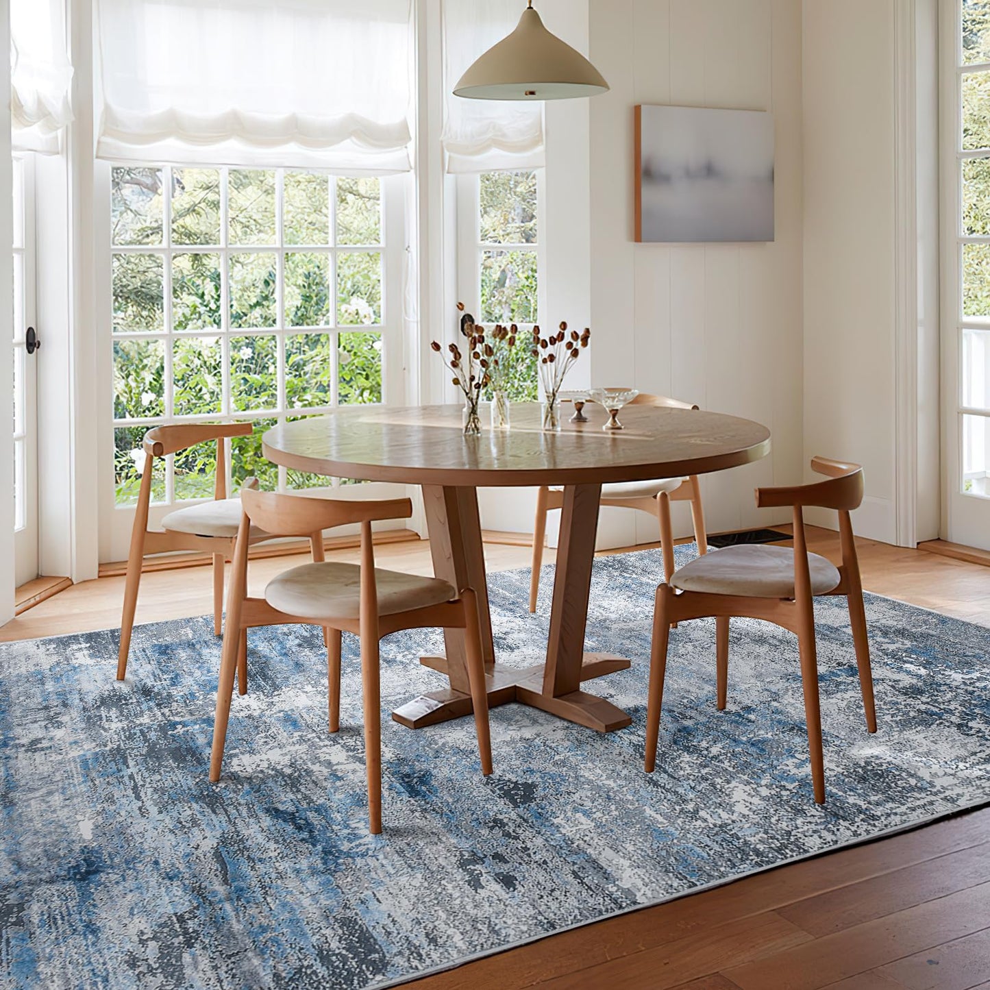Guchuang Bedding Living Room Rug 140 x 200 cm, Grey Green Rug Vintage Mottled Smudged Design Short Pile Rugs, Washable Non-Slip Rugs for Bedroom