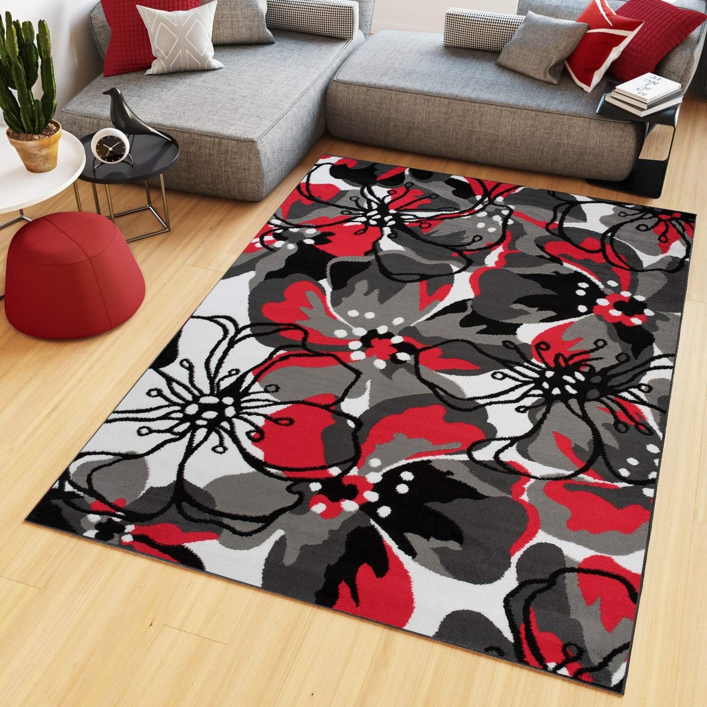 TAPISO Maya Short Pile Rug, Modern Blurred/Heathered/Striped Design, Black/Grey/Red/White, for Living Rooms, Bedrooms, OEKO-TEX, 200 x 300 cm