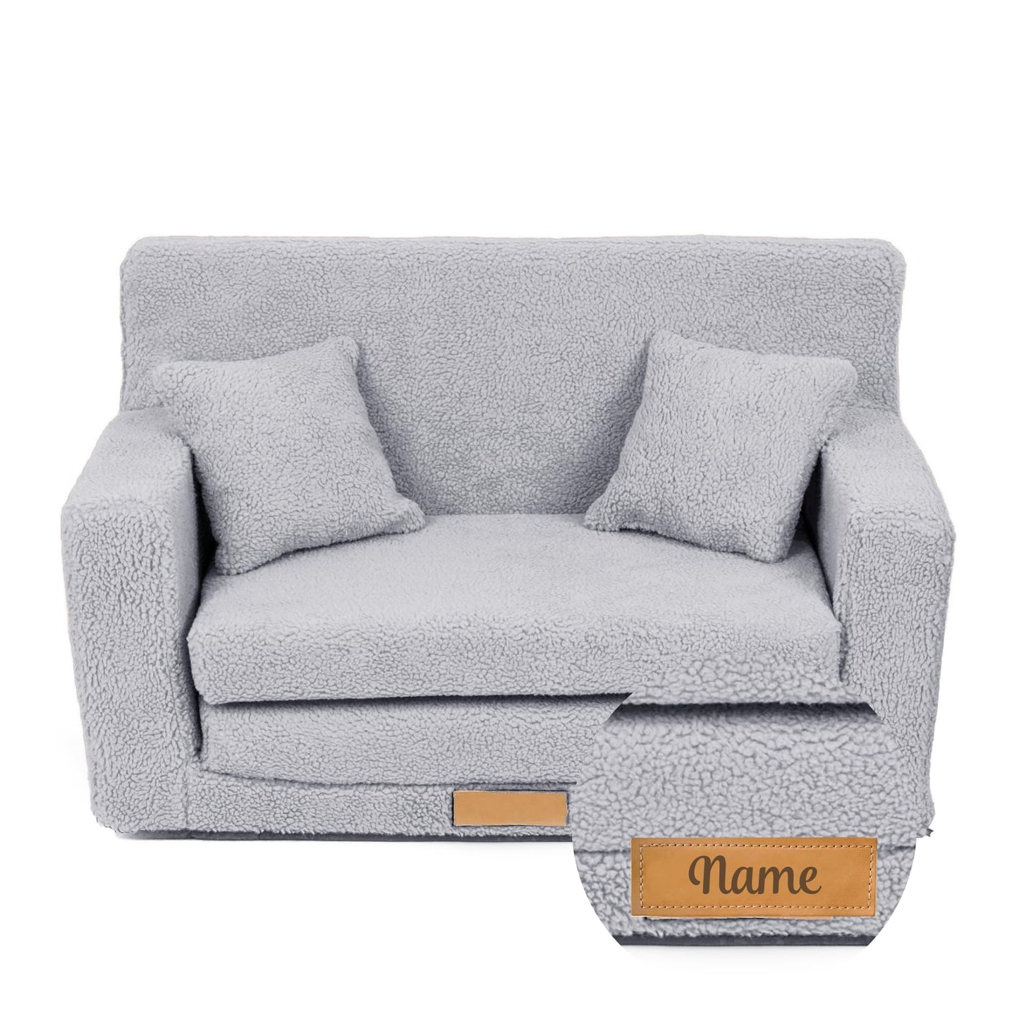Flumi Personalised Children's/Teenager's Couch/Armchair/Sofa Bed, with Engraving of Child's Name, Play Sofa, Sleeping Chair, Bed Function, Children's Furniture, 92 x 40 x 60 cm, Microfibre (Grey)