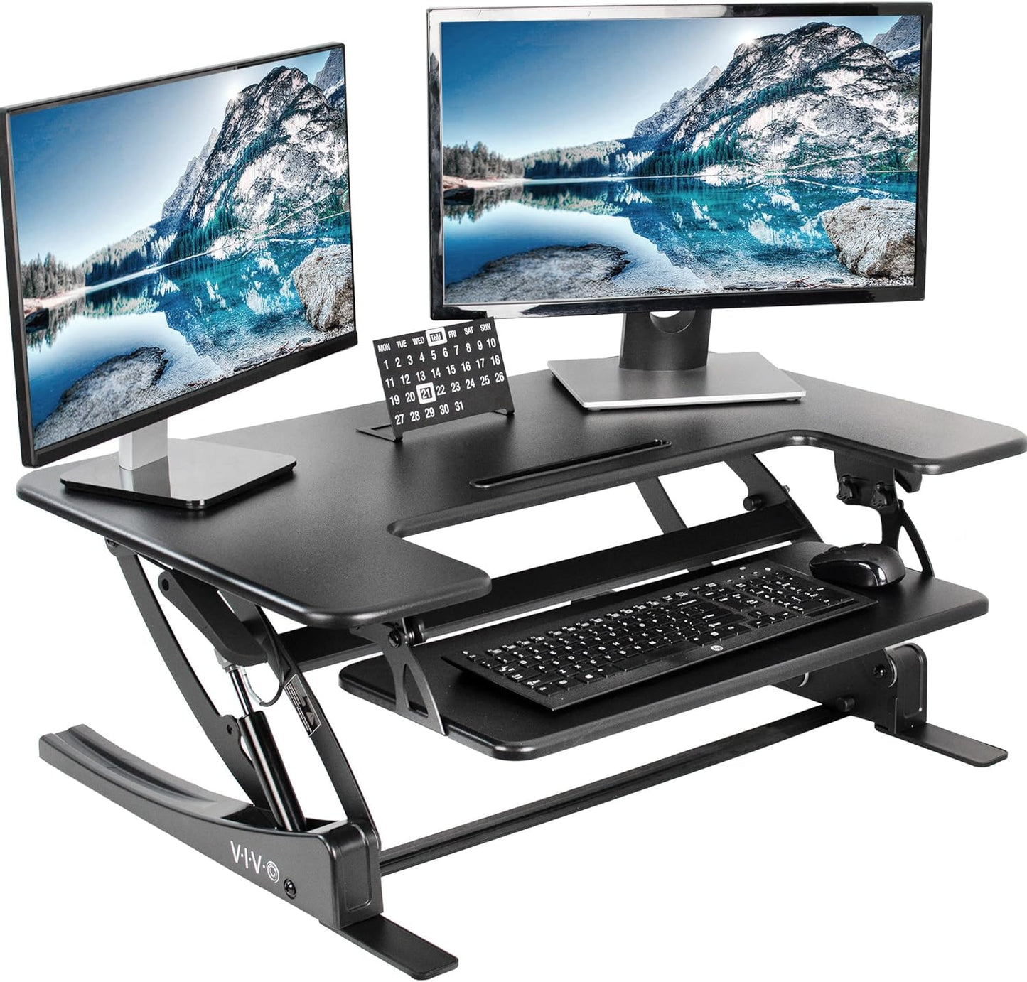 VIVO Black Height Adjustable 36 inch Stand up Desk Converter Quick Sit to Stand Tabletop Dual Monitor Riser, DESK-V000V