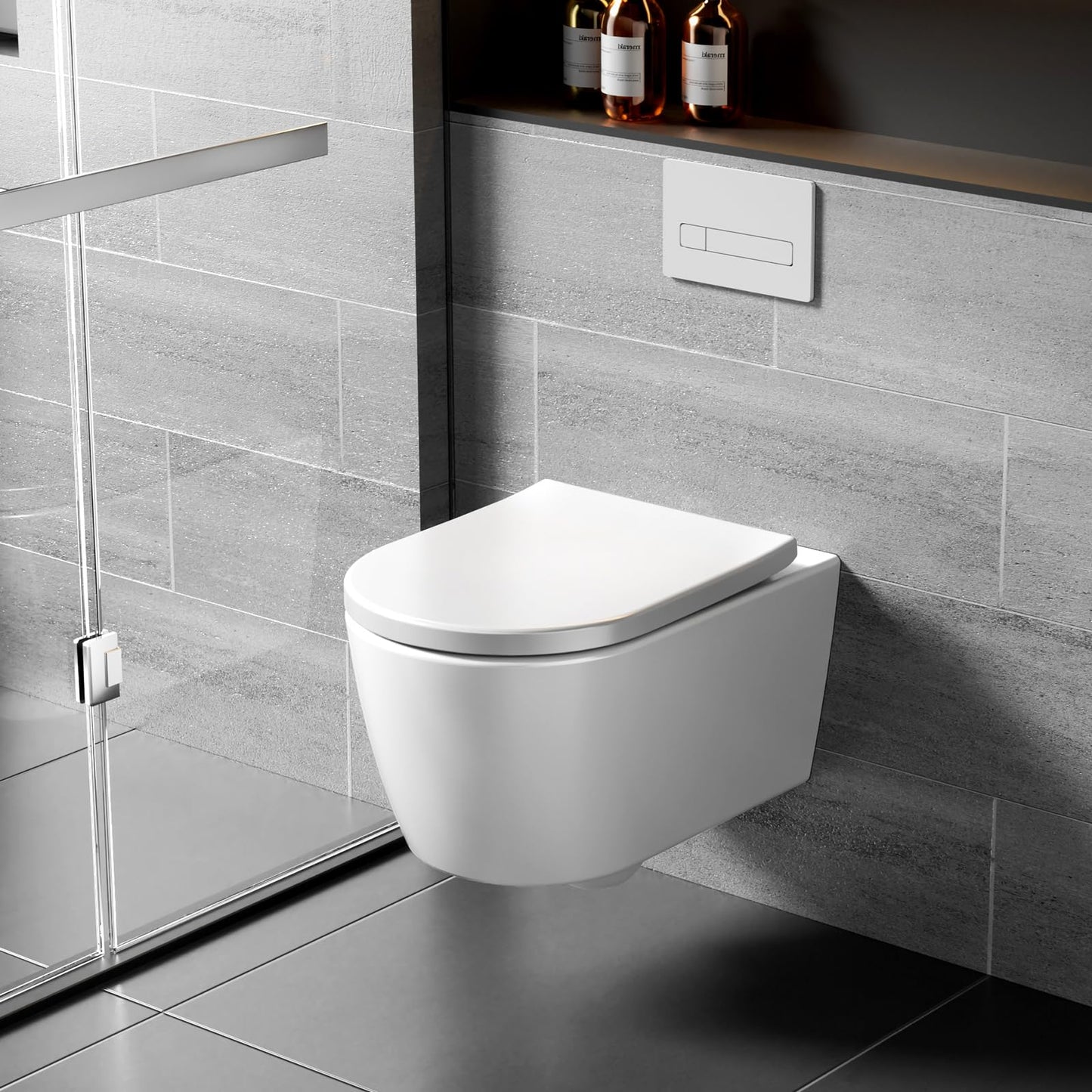 Rainsworth Spülrandlos Wand-WC Tiefspül Toilette - Hänge Toiletten mit effizienter Spültechnik, Kloschüssel inklusive WC-Sitz mit Absenkautomatik und Schnellspanner, Weiß, 48,5 cm lang