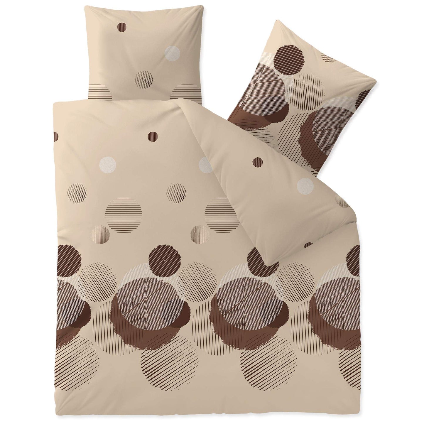 CelinaTex Touchme Flannelette Bed Linen, 135 x 200 cm, 2-Piece Cotton Duvet Cover Set, Bedding Set for Summer and Winter, All Year Round, Easy Care, Filia Dots, Beige/White/Grey/Anthracite