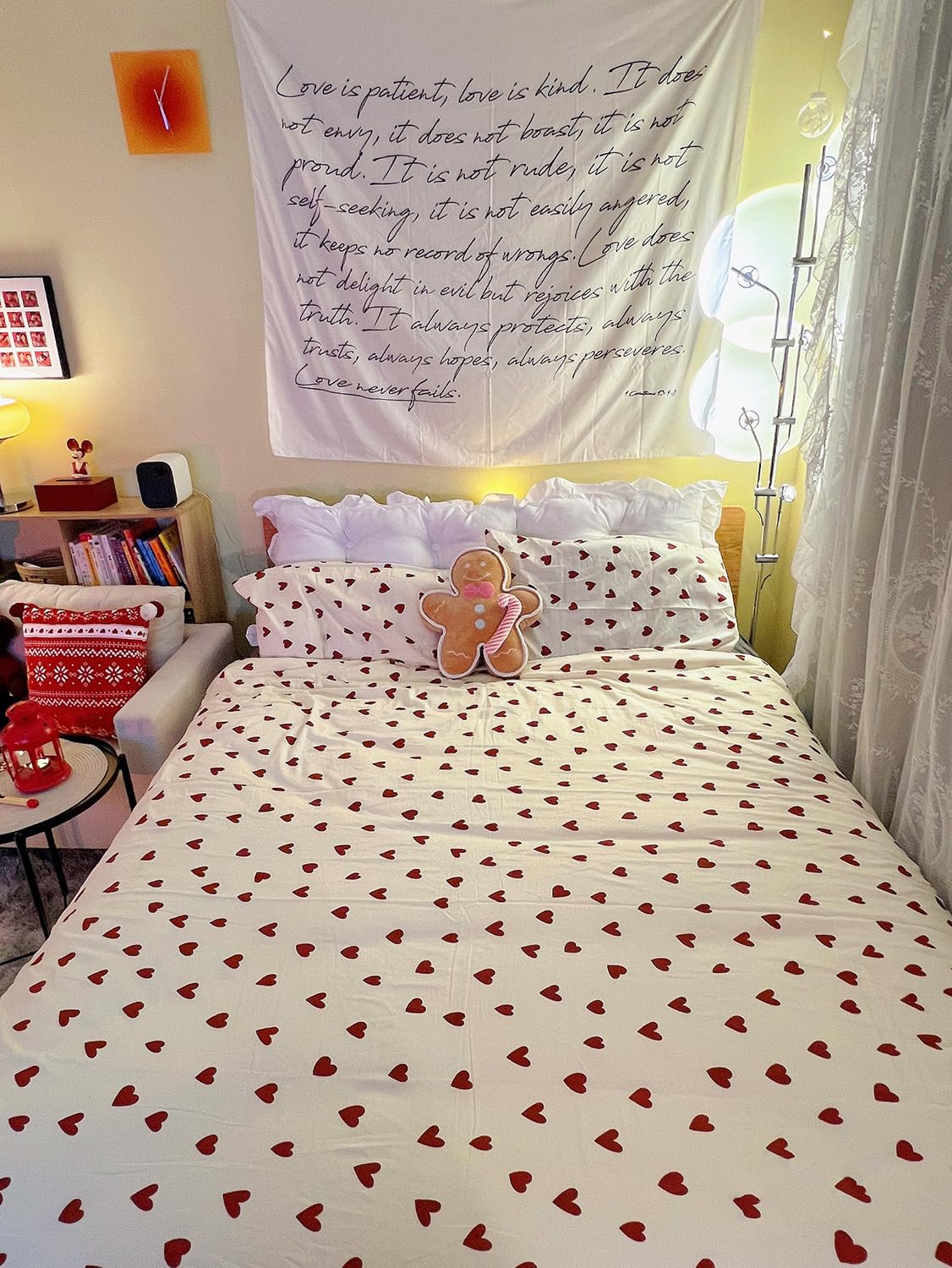 AShanlan Girls' Pink Hearts Children's Bed Linen 135 x 200 cm Pillowcase 80 x 80 cm Grey Pink Reversible Children's Bedding Set 100% Microfibre Duvet Cover with Zip